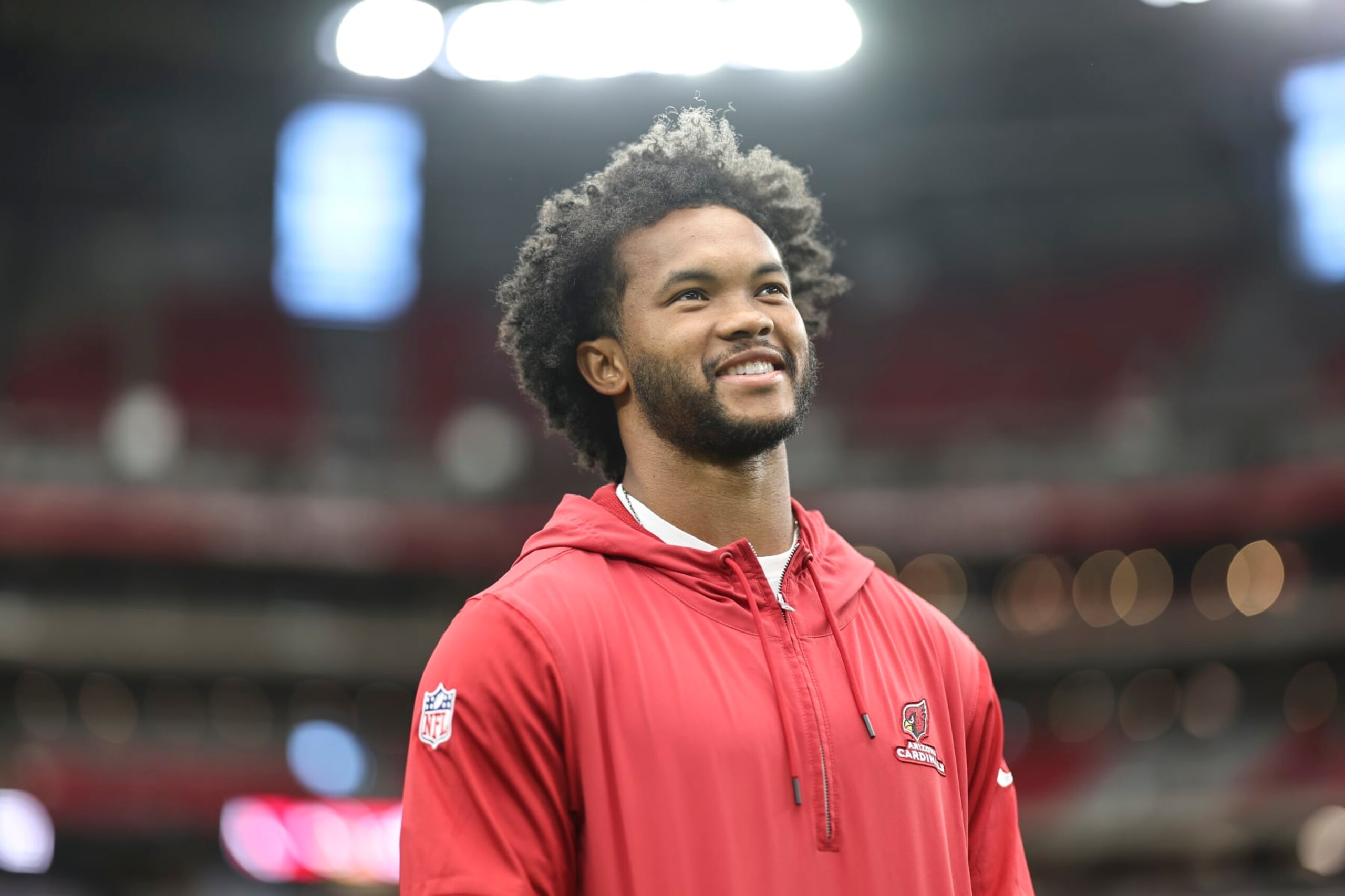 GLENDALE, ARIZONA - SEPTEMBER 17: Kyler Murray #1 of the Arizona Cardinals reacts prior to an NFL football game between the Arizona Cardinals and the New York Giants at State Farm Stadium on September 17, 2023 in Glendale, Arizona. (Photo by Michael Owens/Getty Images)