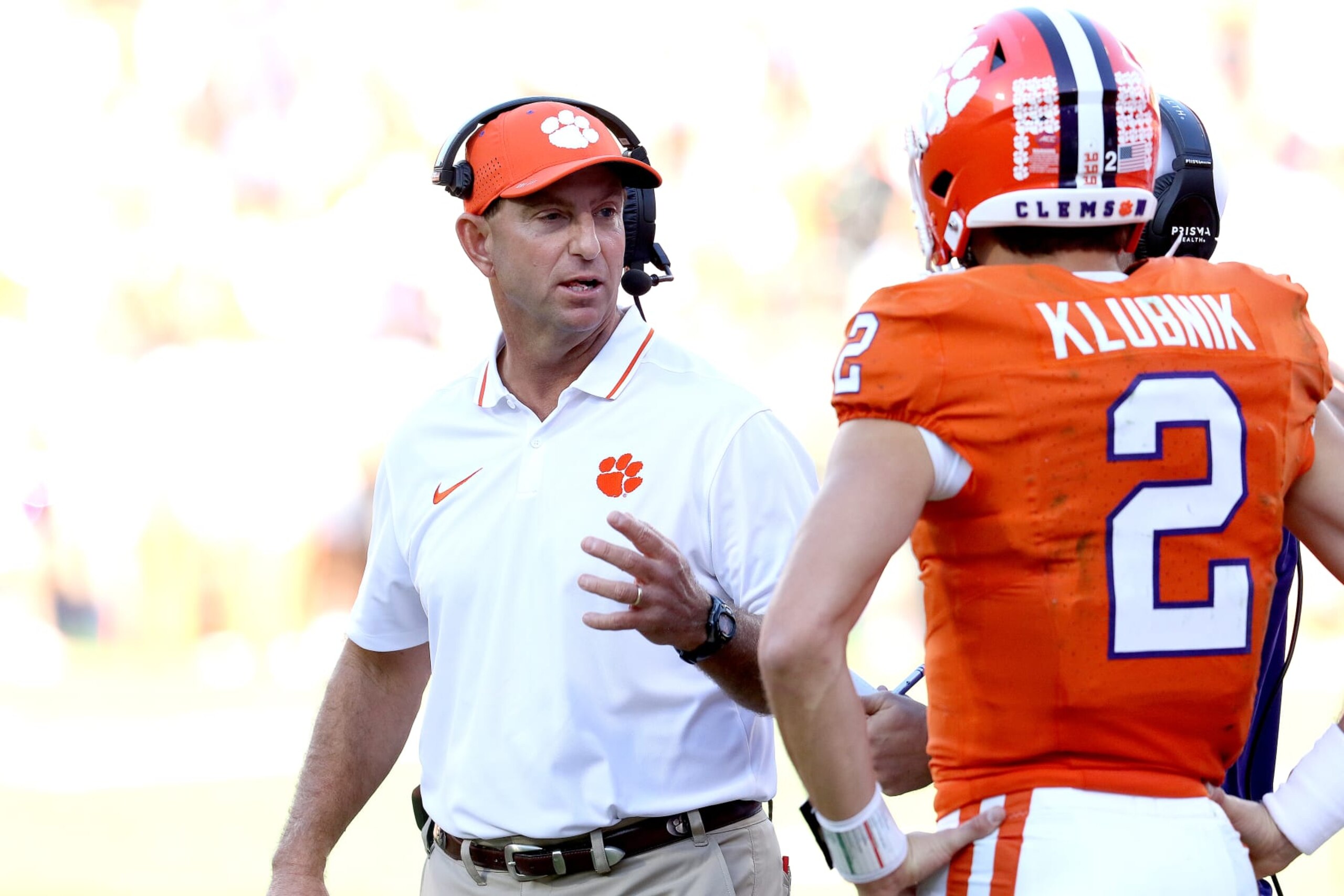 CLEMSON, SC - OCTOBER 07: Clemson Tigers head coach Dabo Swinney during a college football game between the Wake Forest Demon Deacons on October 7, 2023 at Clemson Memorial Stadium in Clemson, S.C. (Photo by John Byrum/Icon Sportswire via Getty Images) CLEMSON, SC - OCTOBER 07: Clemson Tigers head coach Dabo Swinney during a college football game between the Wake Forest Demon Deacons on October 7, 2023 at Clemson Memorial Stadium in Clemson, S.C. (Photo by John Byrum/Icon Sportswire via Getty Images)