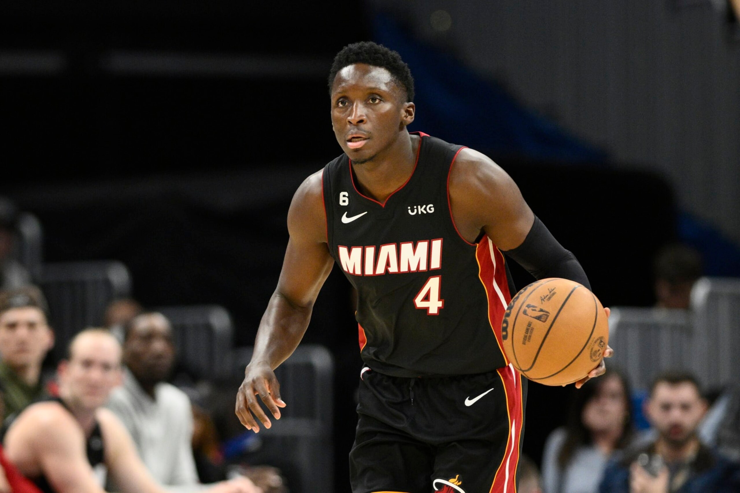 Miami Heat guard Victor Oladipo (4) in action during the second half of an NBA basketball game against the Washington Wizards, Friday, April 7, 2023, in Washington. (AP Photo/Nick Wass) Miami Heat guard Victor Oladipo (4) in action during the second half of an NBA basketball game against the Washington Wizards, Friday, April 7, 2023, in Washington. (AP Photo/Nick Wass)