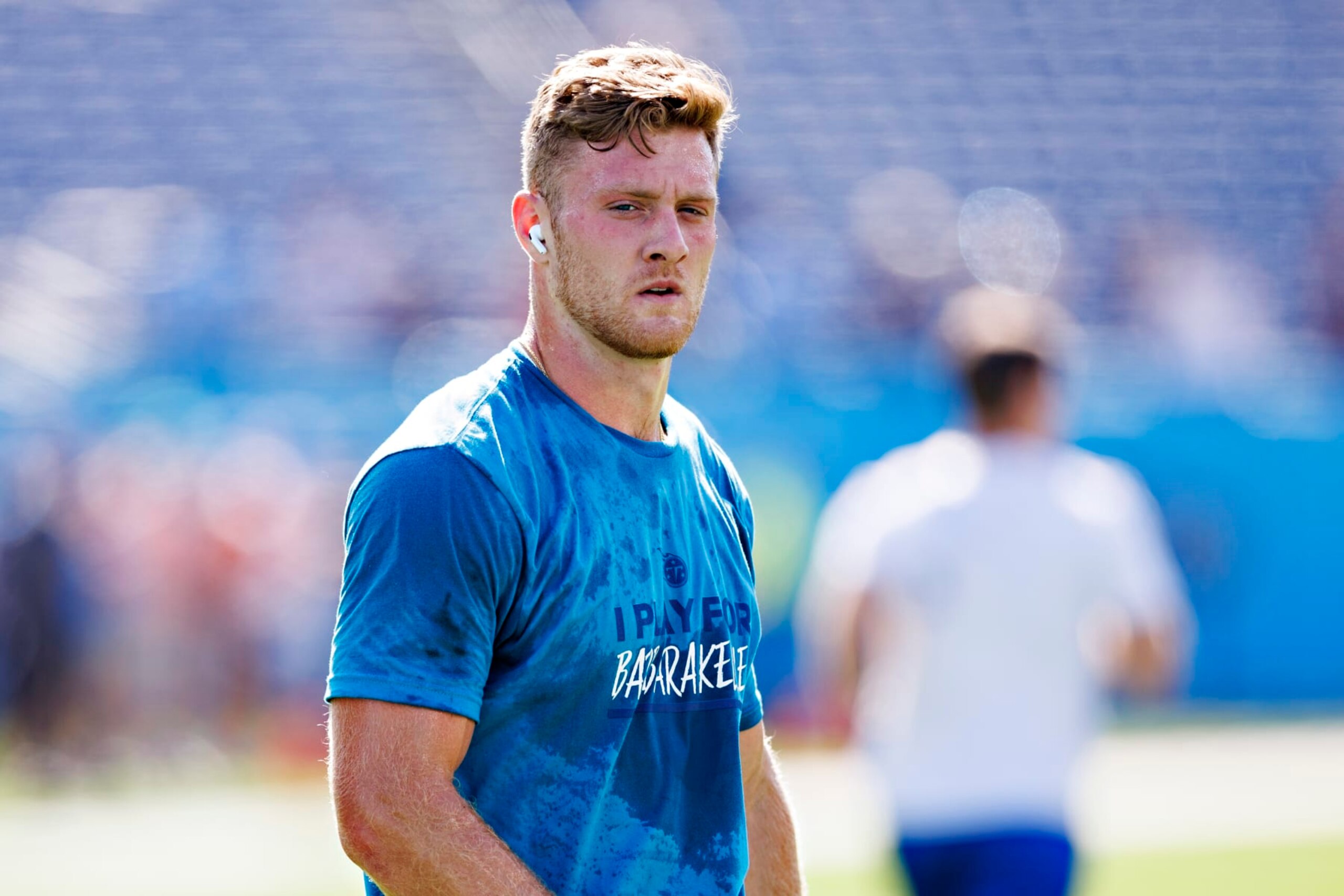 NASHVILLE, TENNESSEE - OCTOBER 1:  Will Levis #8 of the Tennessee Titans warms up before the game against the Cincinnati Bengals at Nissan Stadium on October 1, 2023 in Nashville, Tennessee.  The Titans defeated the Bengals 27-3.  (Photo by Wesley Hitt/Getty Images)
