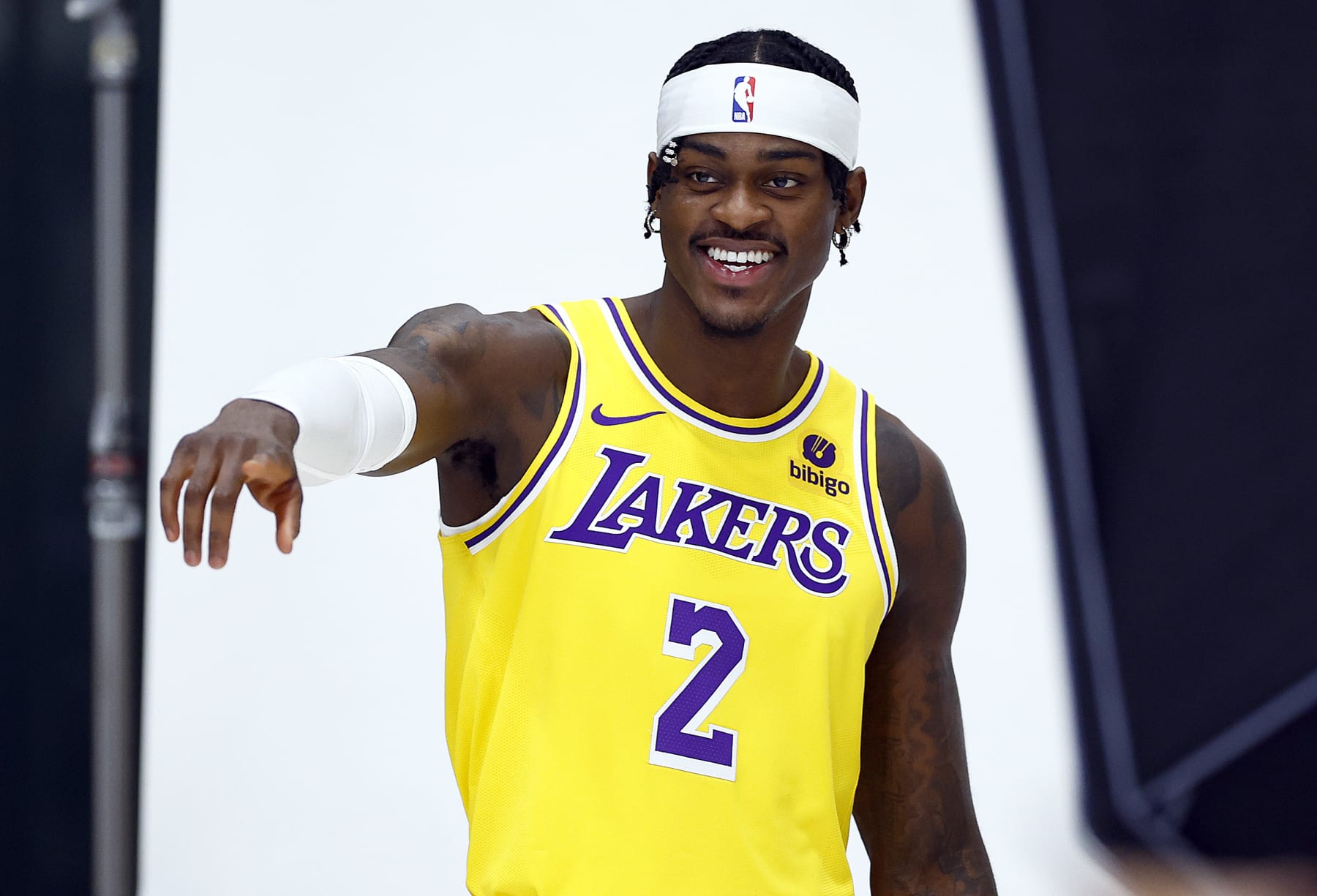 EL SEGUNDO, CALIFORNIA - OCTOBER 02:  Jarred Vanderbilt #2 of the Los Angeles Lakers during Los Angeles Lakers media day at UCLA Health Training Center on October 02, 2023 in El Segundo, California.  NOTE TO USER: User expressly acknowledges and agrees that, by downloading and/or using this photograph, user is consenting to the terms and conditions of the Getty Images License Agreement. (Photo by Ronald Martinez/Getty Images)