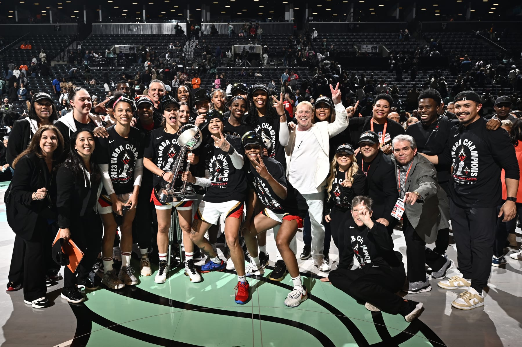 BROOKLYN, NY - OCTOBER 18: Las Vegas Aces win game 4 of the 2023 WNBA Finals on October 18, 2023 at Barclays Center in Brooklyn, New York. NOTE TO USER: User expressly acknowledges and agrees that, by downloading and or using this photograph, user is consenting to the terms and conditions of the Getty Images License Agreement. Mandatory Copyright Notice: Copyright 2023 NBAE (Photo by David Dow/NBAE via Getty Images)