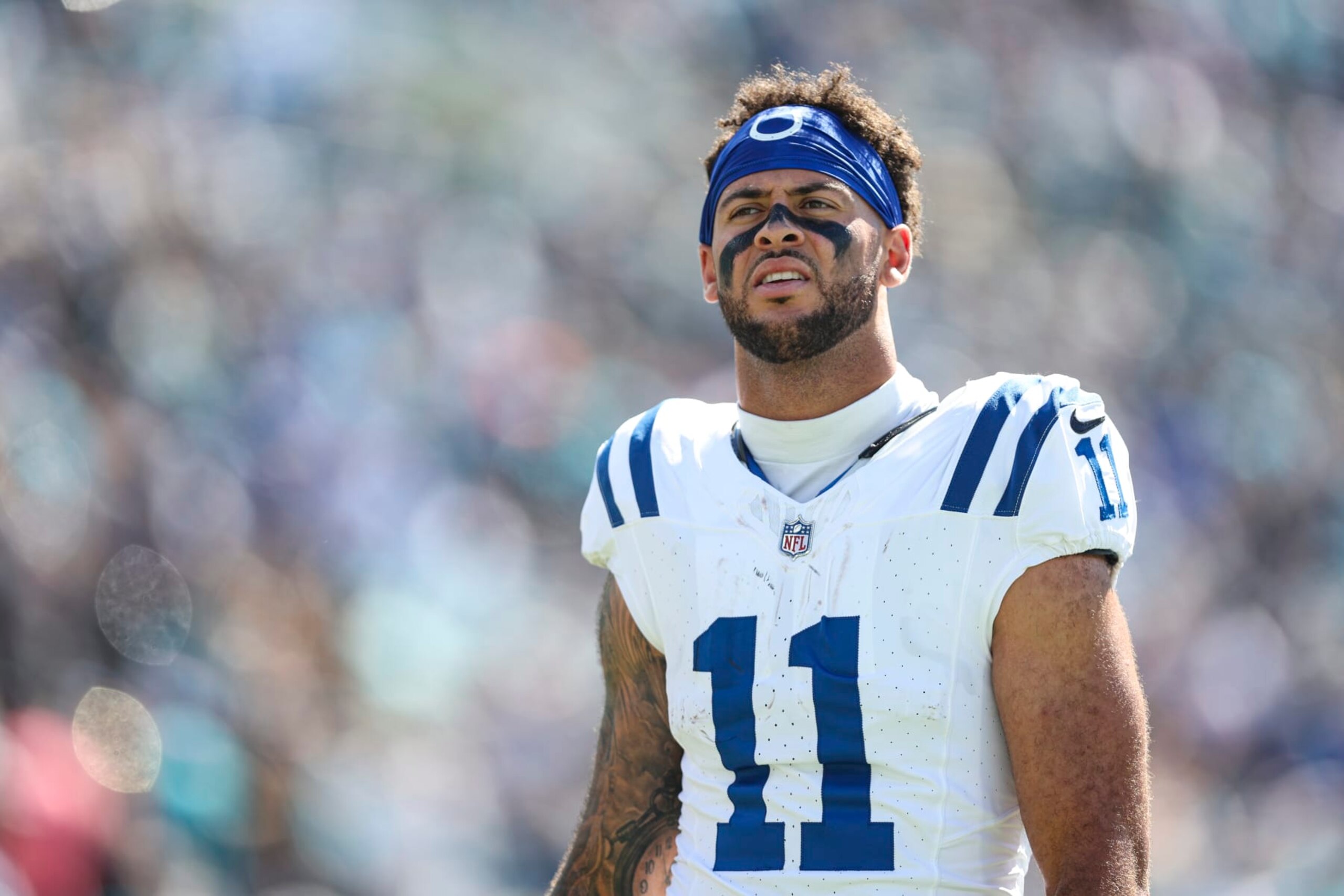 JACKSONVILLE, FL - OCTOBER 15: Michael Pittman Jr. #11 of the Indianapolis Colts walks off of the field at half time during an NFL game against the Jacksonville Jaguars at EverBank Field on October 15, 2023 in Jacksonville, Florida. (Photo by Perry Knotts/Getty Images) JACKSONVILLE, FL - OCTOBER 15: Michael Pittman Jr. #11 of the Indianapolis Colts walks off of the field at half time during an NFL game against the Jacksonville Jaguars at EverBank Field on October 15, 2023 in Jacksonville, Florida. (Photo by Perry Knotts/Getty Images)