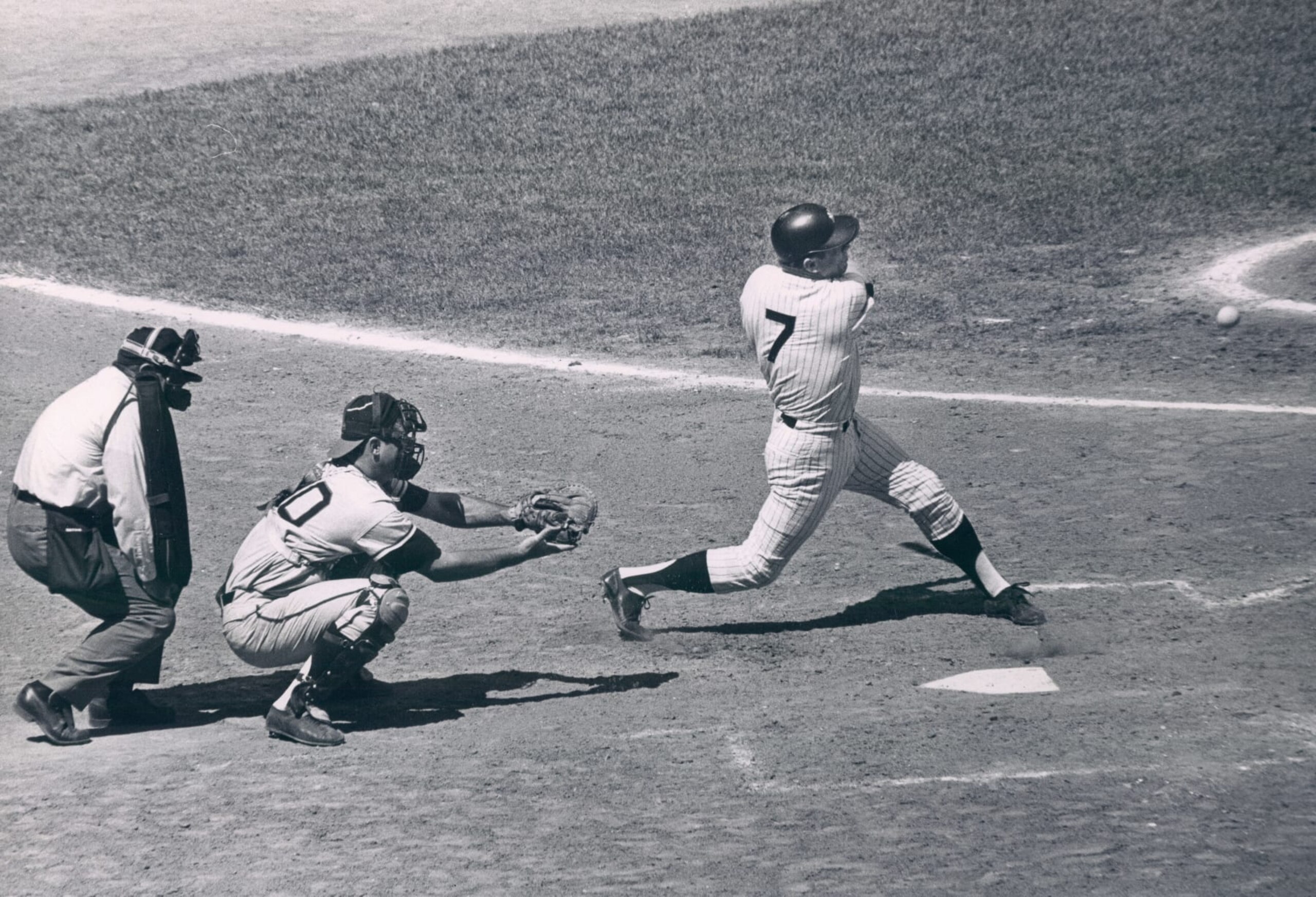 UNSPECIFIED - UNDATED: Mickey Mantle showing off his batting style at Yankee Stadium in this undated photo. (Photo by Sports Studio Photos/Getty Images)