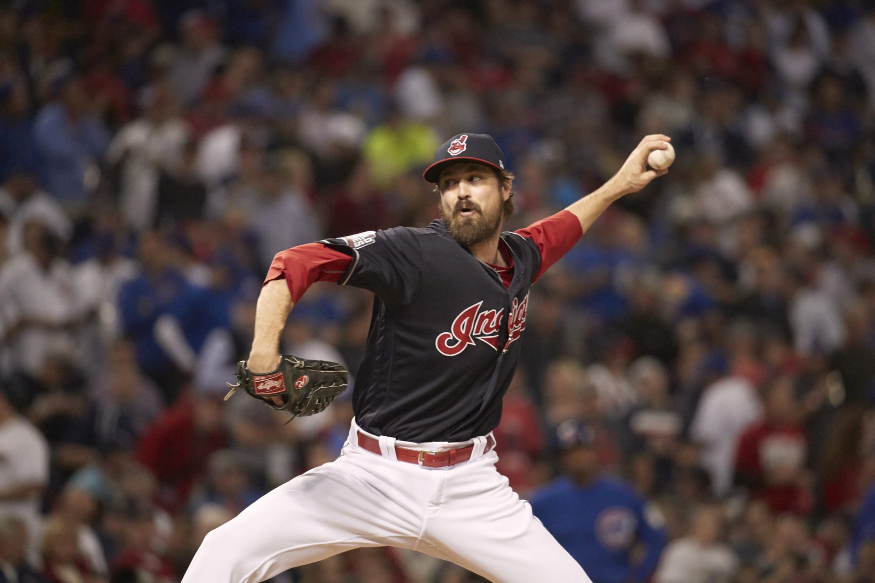 Baseball: World Series: Cleveland Indians Andrew Miller (24) in action, pitching vs Chicago Cubs at Progressive Field. Game 7. 
Cleveland, OH 11/2/2016
CREDIT: Stephen Green (Photo by Stephen Green /Sports Illustrated via Getty Images)
(Set Number: SI600 TK7 )