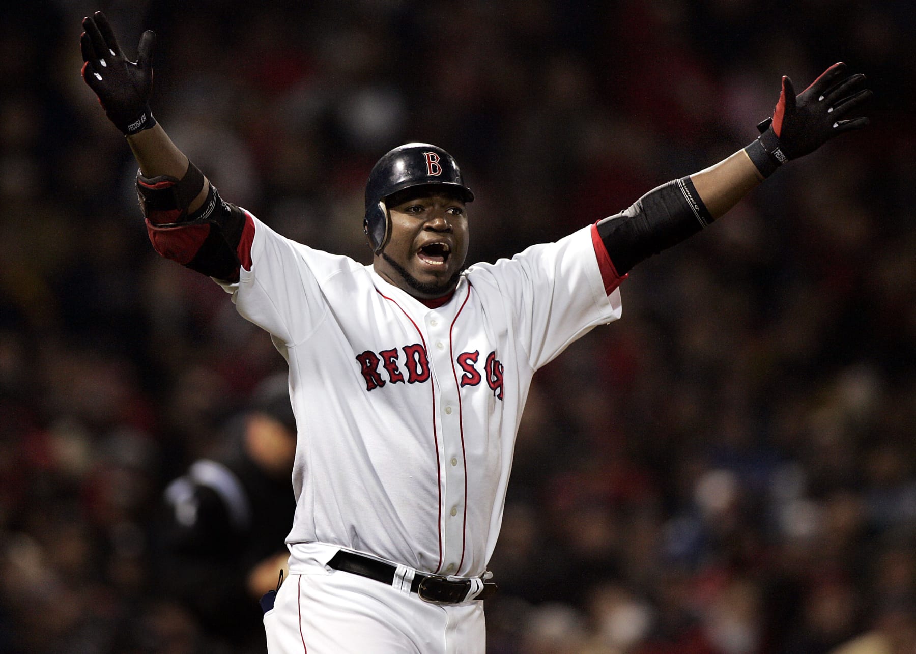BOSTON - OCTOBER 24: Boston Red Sox designated hitter David Ortiz howls, he can't believe that his sixth inning shot was called foul, he thought it was a home run.
(Photo by Jim Davis/The Boston Globe via Getty Images)