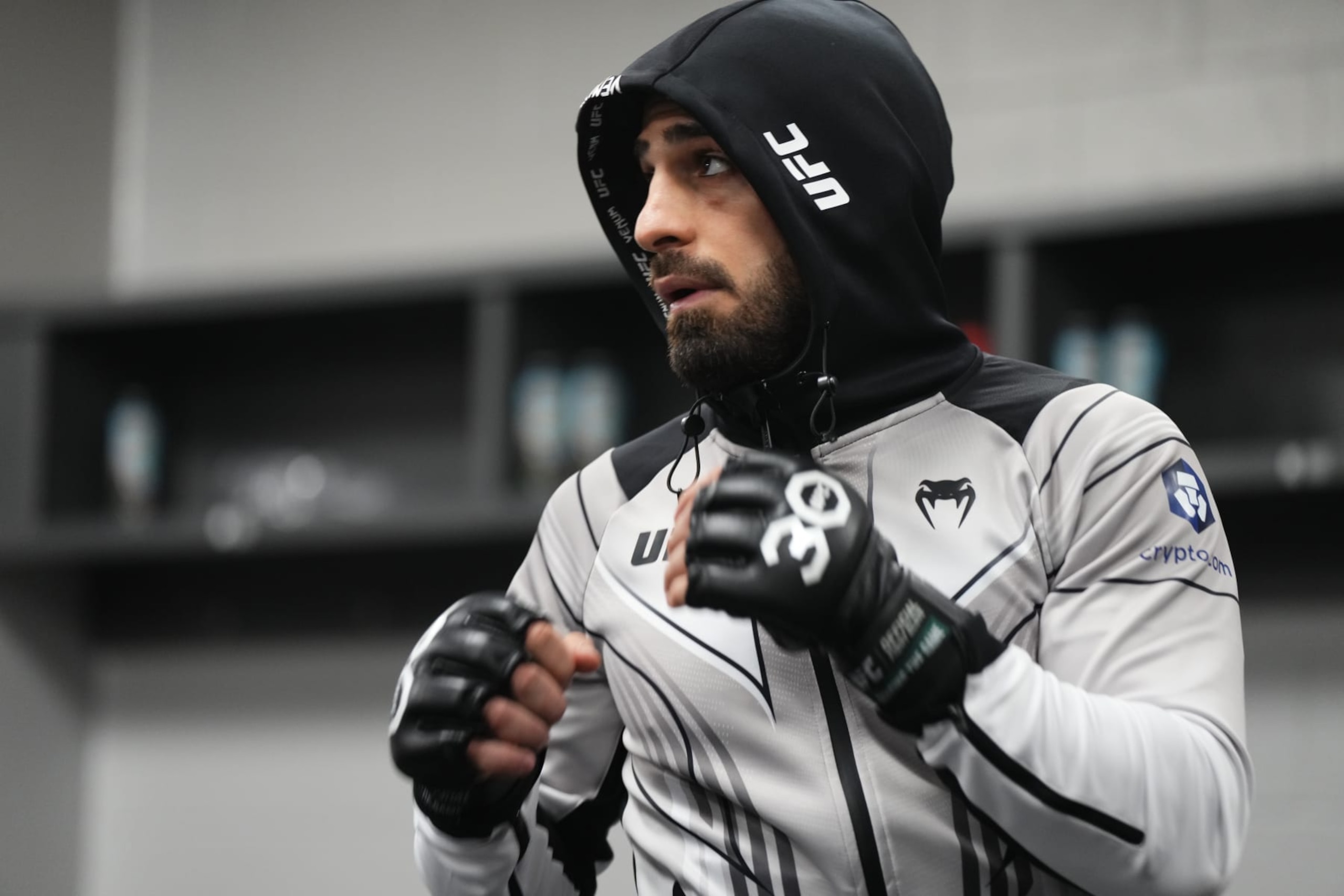 JACKSONVILLE, FLORIDA - JUNE 24:  Ilia Topuria of Germany warms up backstage during the UFC Fight Night event at Vystar Veterans Memorial Arena on June 24, 2023 in Jacksonville, Florida. (Photo by Cooper Neill/Zuffa LLC)