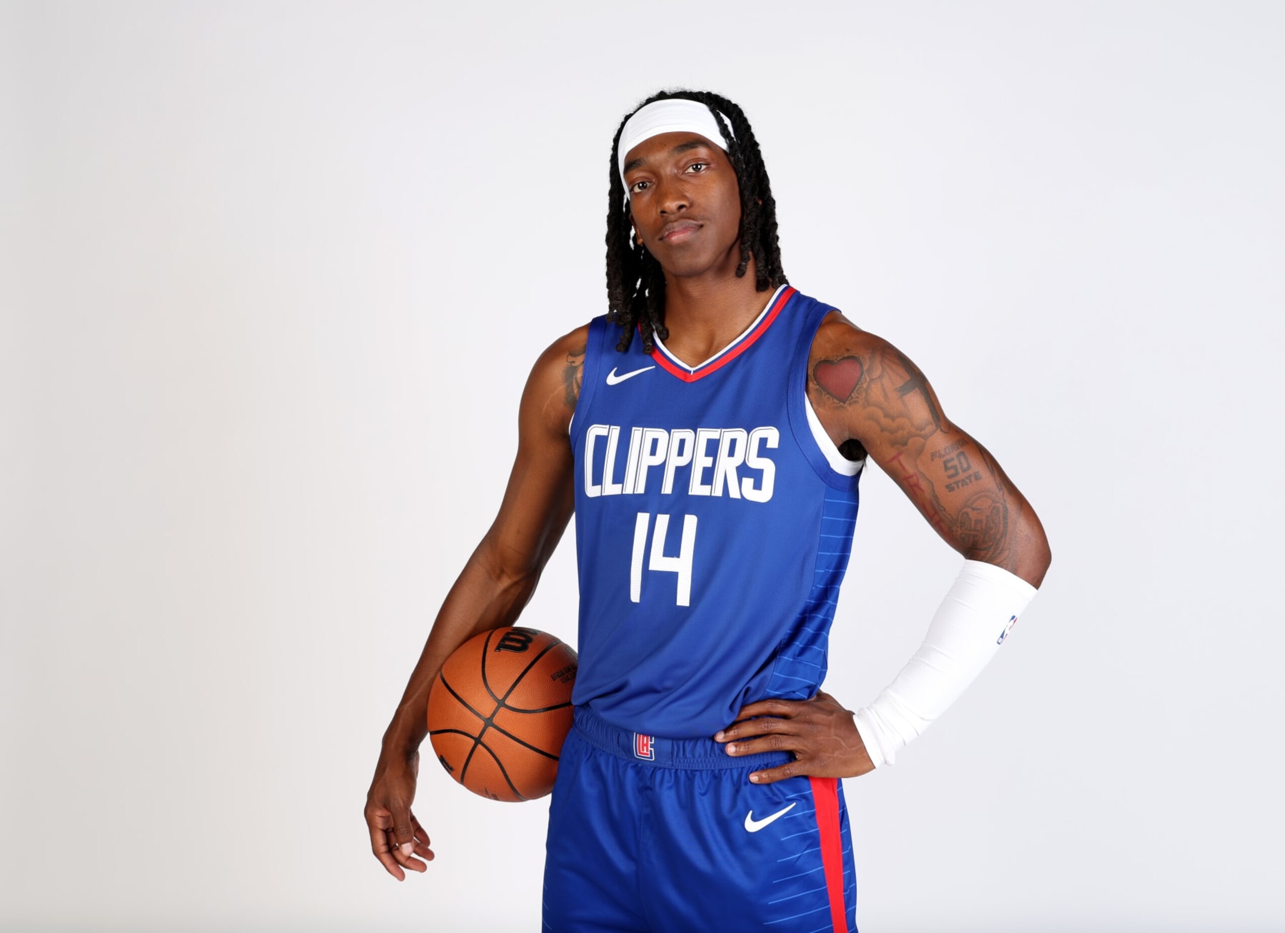 PLAYA VISTA, CALIFORNIA - OCTOBER 02: Terance Mann #14 of the LA Clippers poses for a picture on Los Angeles Clippers Media Day at Honey Training Center on October 02, 2023 in Playa Vista, California. (Photo by Harry How/Getty Images)