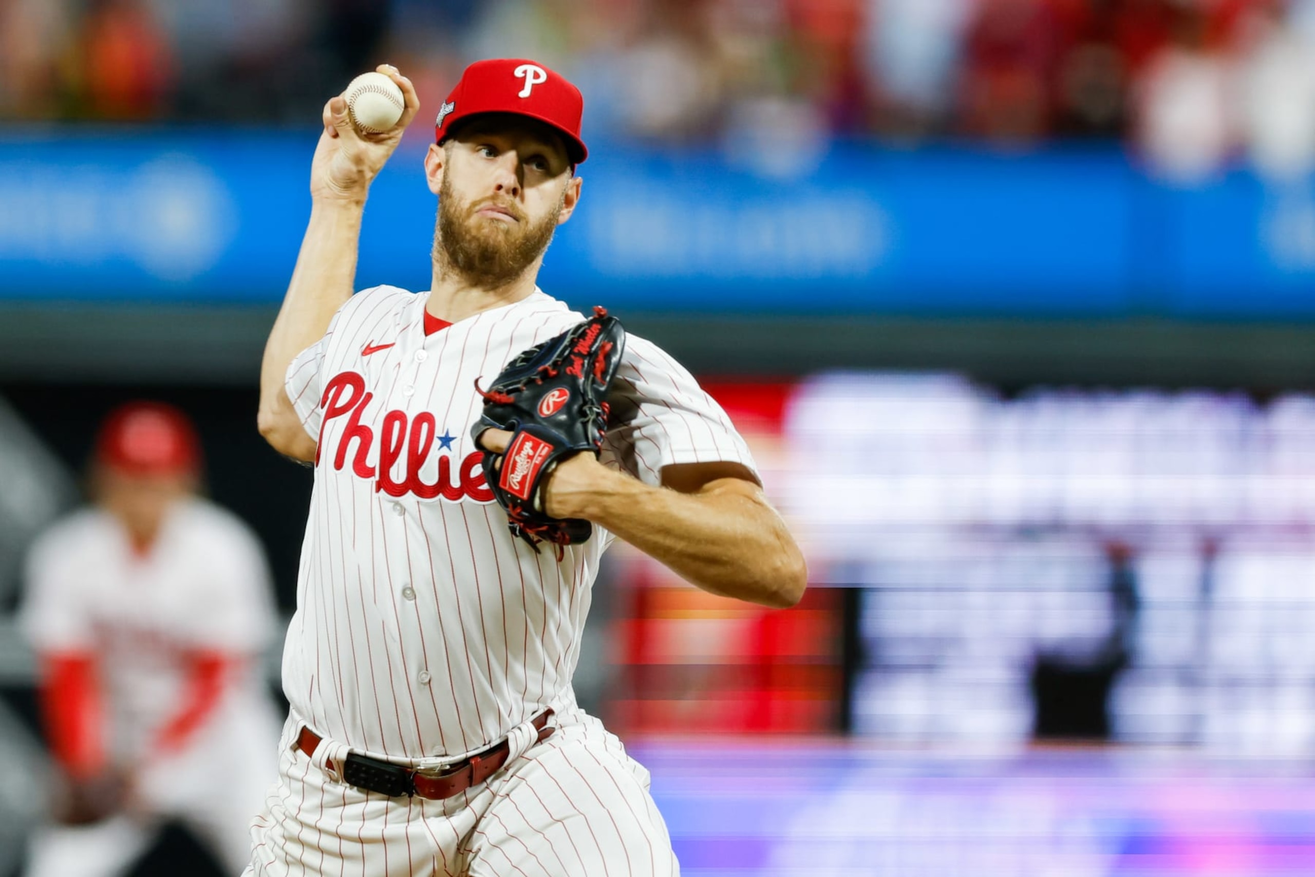 PHILADELPHIA, PA - OCTOBER 16: Zack Wheeler #45 of the Philadelphia Phillies pitches during Game 1 of the NLCS between the Arizona Diamondbacks and the Philadelphia Phillies at Citizens Bank Park on Monday, October 16, 2023 in Philadelphia, Pennsylvania. (Photo by Brian Garfinkel/MLB Photos via Getty Images) PHILADELPHIA, PA - OCTOBER 16: Zack Wheeler #45 of the Philadelphia Phillies pitches during Game 1 of the NLCS between the Arizona Diamondbacks and the Philadelphia Phillies at Citizens Bank Park on Monday, October 16, 2023 in Philadelphia, Pennsylvania. (Photo by Brian Garfinkel/MLB Photos via Getty Images)