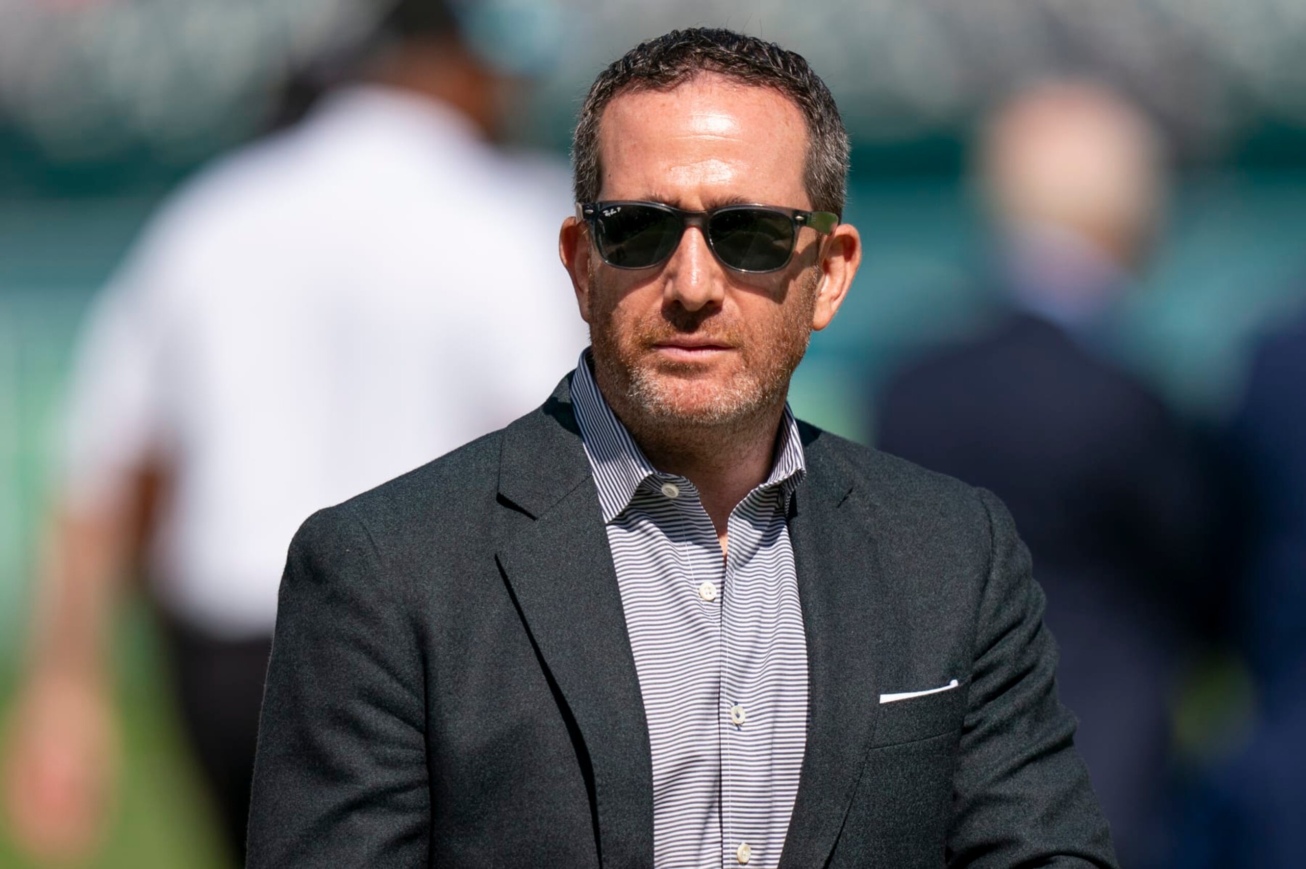 Philadelphia Eagles general manager Howie Roseman looks on prior to the NFL football game against the Washington Commanders, Sunday, Oct. 1, 2023, in Philadelphia. (AP Photo/Chris Szagola)
