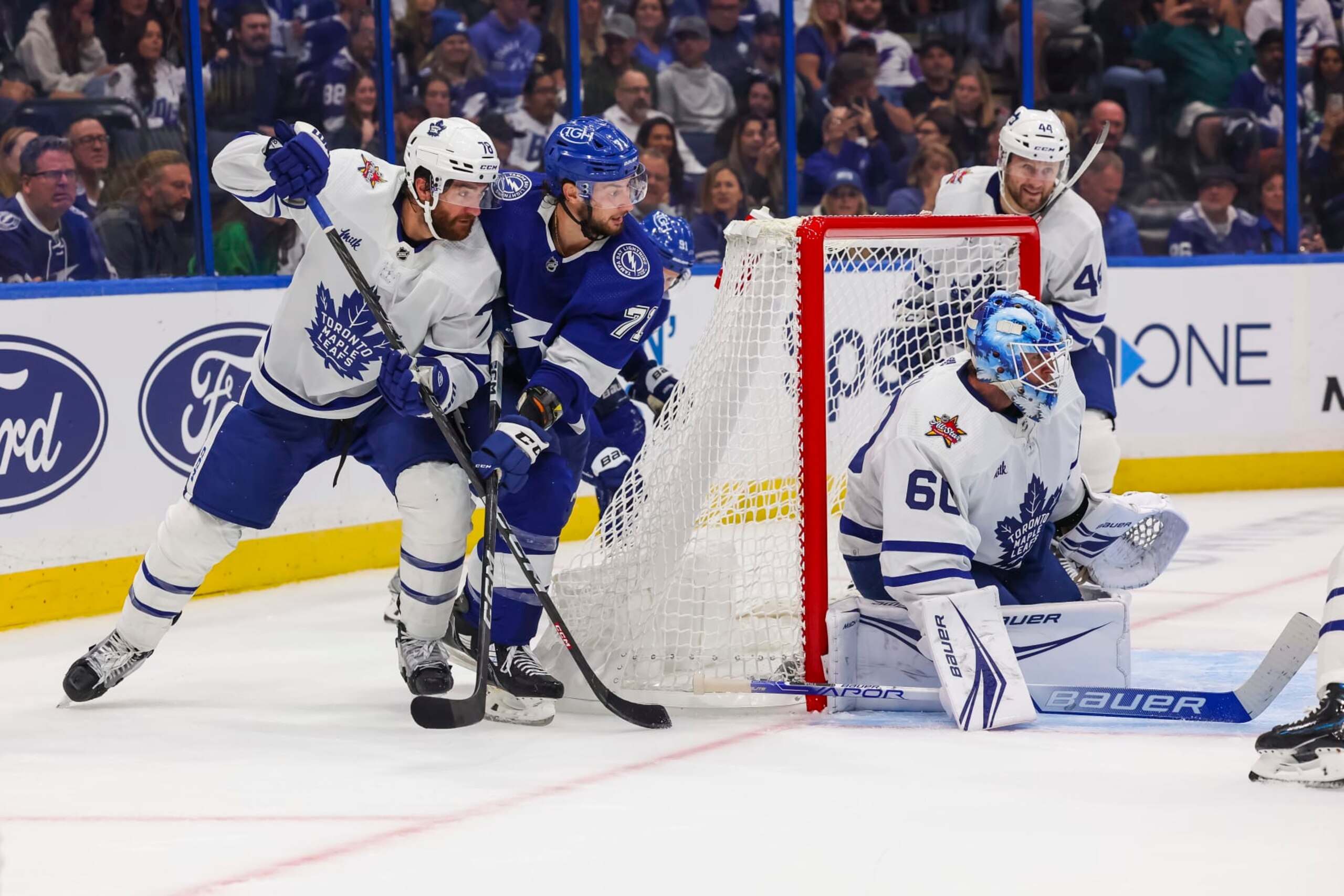 TAMPA, FL - OCTOBER 21: Anthony Cirelli #71 of the Tampa Bay Lightning against TJ Brodie #78 of the Toronto Maple Leafs during the second period at Amalie Arena on October 21, 2023 in Tampa, Florida. (Photo by Mark LoMoglio/NHLI via Getty Images) TAMPA, FL - OCTOBER 21: Anthony Cirelli #71 of the Tampa Bay Lightning against TJ Brodie #78 of the Toronto Maple Leafs during the second period at Amalie Arena on October 21, 2023 in Tampa, Florida. (Photo by Mark LoMoglio/NHLI via Getty Images)