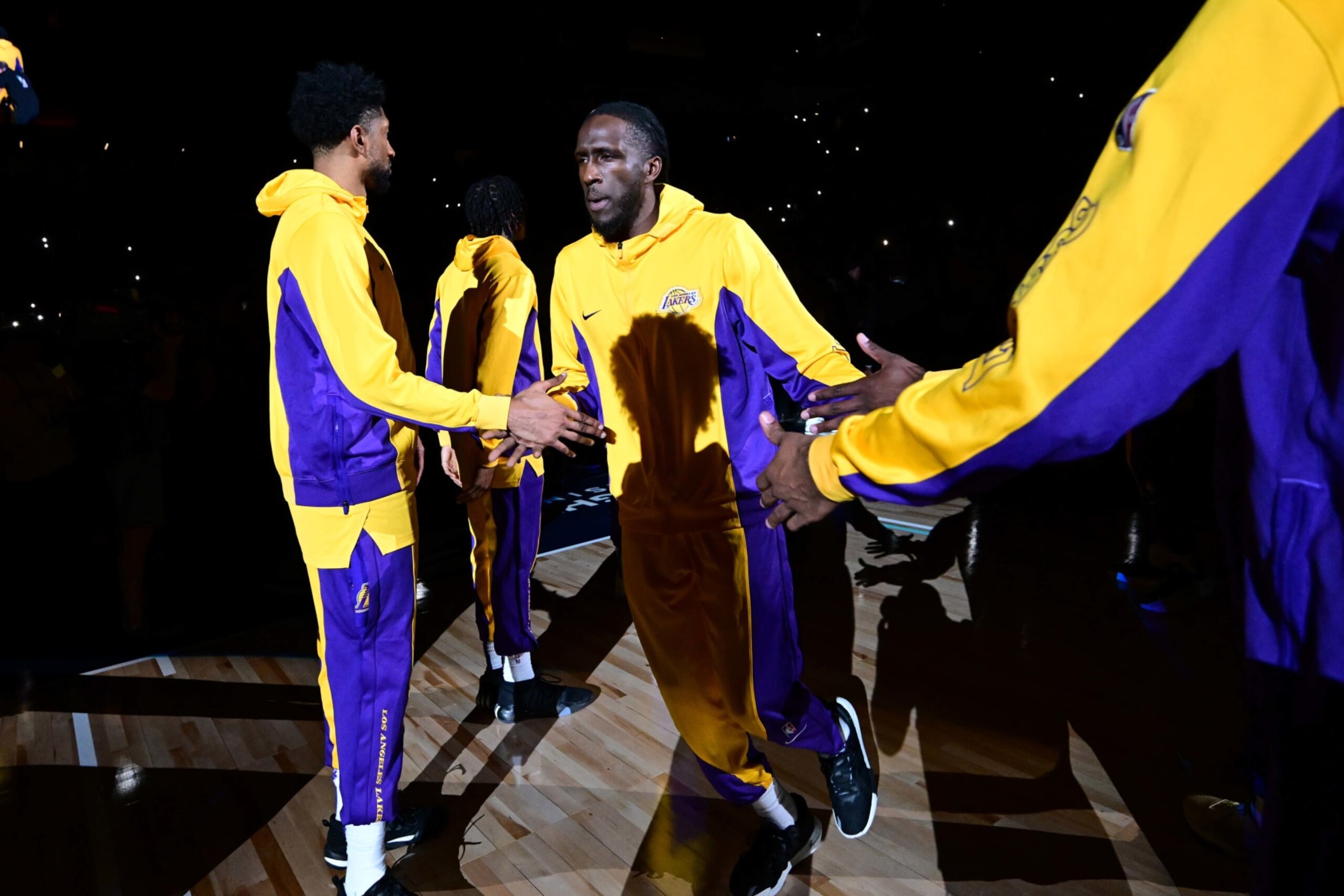 PALM SPRINGS, CA - OCTOBER 19: Taurean Prince #12 of the Los Angeles Lakers is introduced before the game against the Phoenix Suns on October 19, 2023 at the Acrisure Arena in Palm Springs, California. NOTE TO USER: User expressly acknowledges and agrees that, by downloading and/or using this Photograph, user is consenting to the terms and conditions of the Getty Images License Agreement. Mandatory Copyright Notice: Copyright 2023 NBAE (Photo by Adam Pantozzi/NBAE via Getty Images)