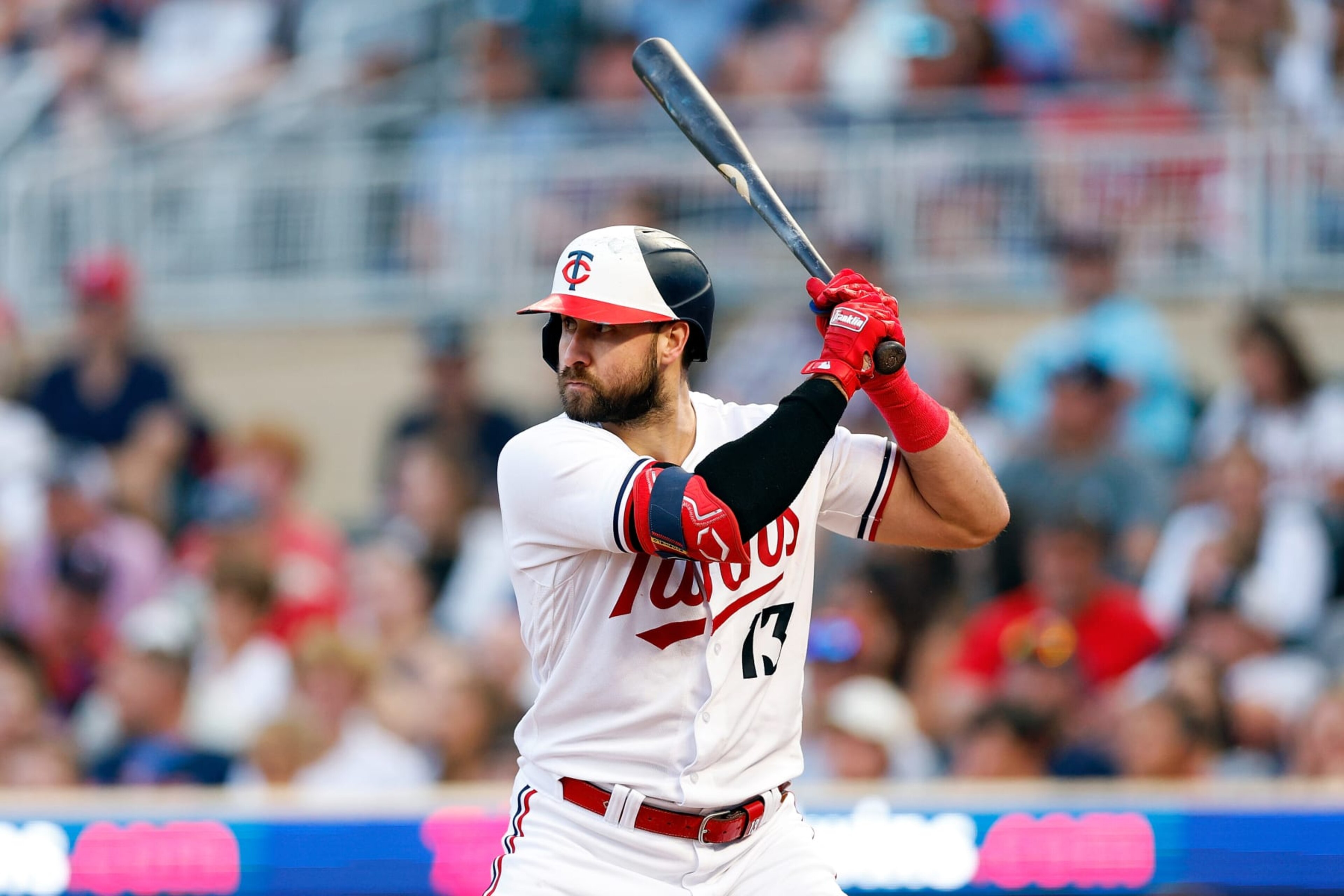 MINNEAPOLIS, MINNESOTA - AUGUST 25: Joey Gallo #13 of the Minnesota Twins takes an at-bat against the Texas Rangers in the first inning at Target Field on August 25, 2023 in Minneapolis, Minnesota. The Twins defeated the Rangers 12-2. (Photo by David Berding/Getty Images) MINNEAPOLIS, MINNESOTA - AUGUST 25: Joey Gallo #13 of the Minnesota Twins takes an at-bat against the Texas Rangers in the first inning at Target Field on August 25, 2023 in Minneapolis, Minnesota. The Twins defeated the Rangers 12-2. (Photo by David Berding/Getty Images)