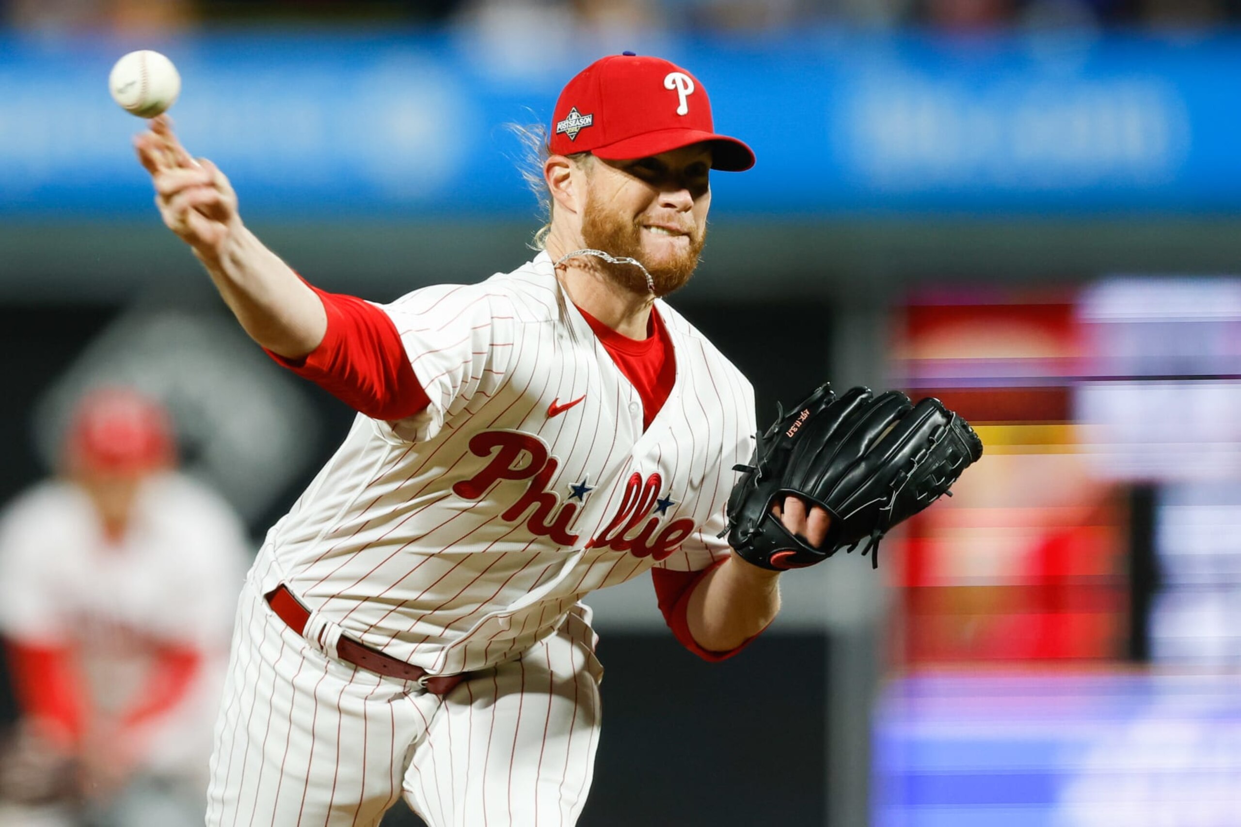 PHILADELPHIA, PA - OCTOBER 16:   Craig Kimbrel #31 of the Philadelphia Phillies pitches during Game 1 of the NLCS between the Arizona Diamondbacks and the Philadelphia Phillies at Citizens Bank Park on Monday, October 16, 2023 in Philadelphia, Pennsylvania. (Photo by Brian Garfinkel/MLB Photos via Getty Images)