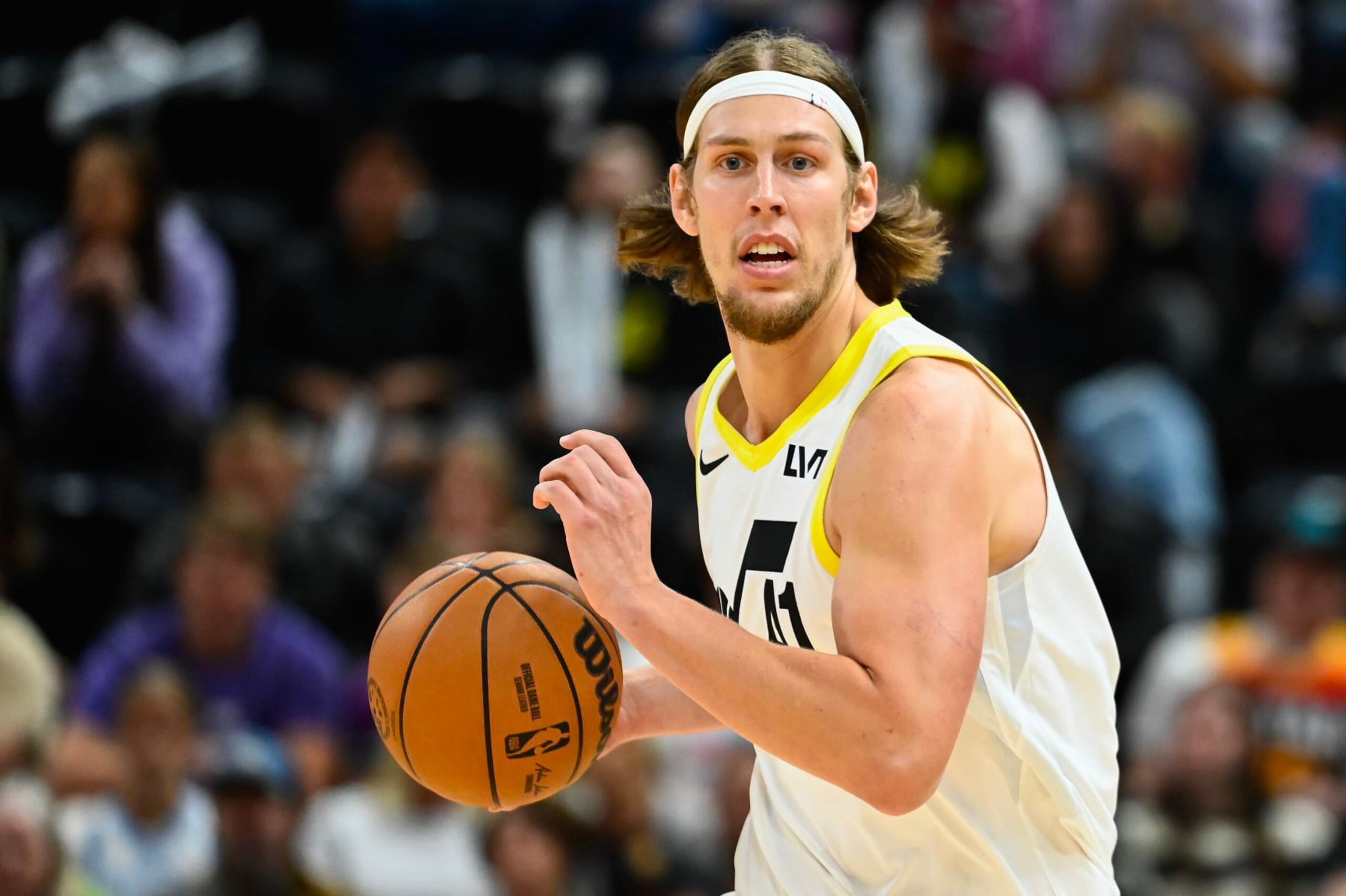 SALT LAKE CITY, UTAH - OCTOBER 14: Kelly Olynyk #41 of the Utah Jazz in action during the first half of a preseason NBA game against the Portland Trail Blazers at Delta Center on October 14, 2023 in Salt Lake City, Utah. NOTE TO USER: User expressly acknowledges and agrees that, by downloading and or using this photograph, User is consenting to the terms and conditions of the Getty Images License Agreement. (Photo by Alex Goodlett/Getty Images) SALT LAKE CITY, UTAH - OCTOBER 14: Kelly Olynyk #41 of the Utah Jazz in action during the first half of a preseason NBA game against the Portland Trail Blazers at Delta Center on October 14, 2023 in Salt Lake City, Utah. NOTE TO USER: User expressly acknowledges and agrees that, by downloading and or using this photograph, User is consenting to the terms and conditions of the Getty Images License Agreement. (Photo by Alex Goodlett/Getty Images)