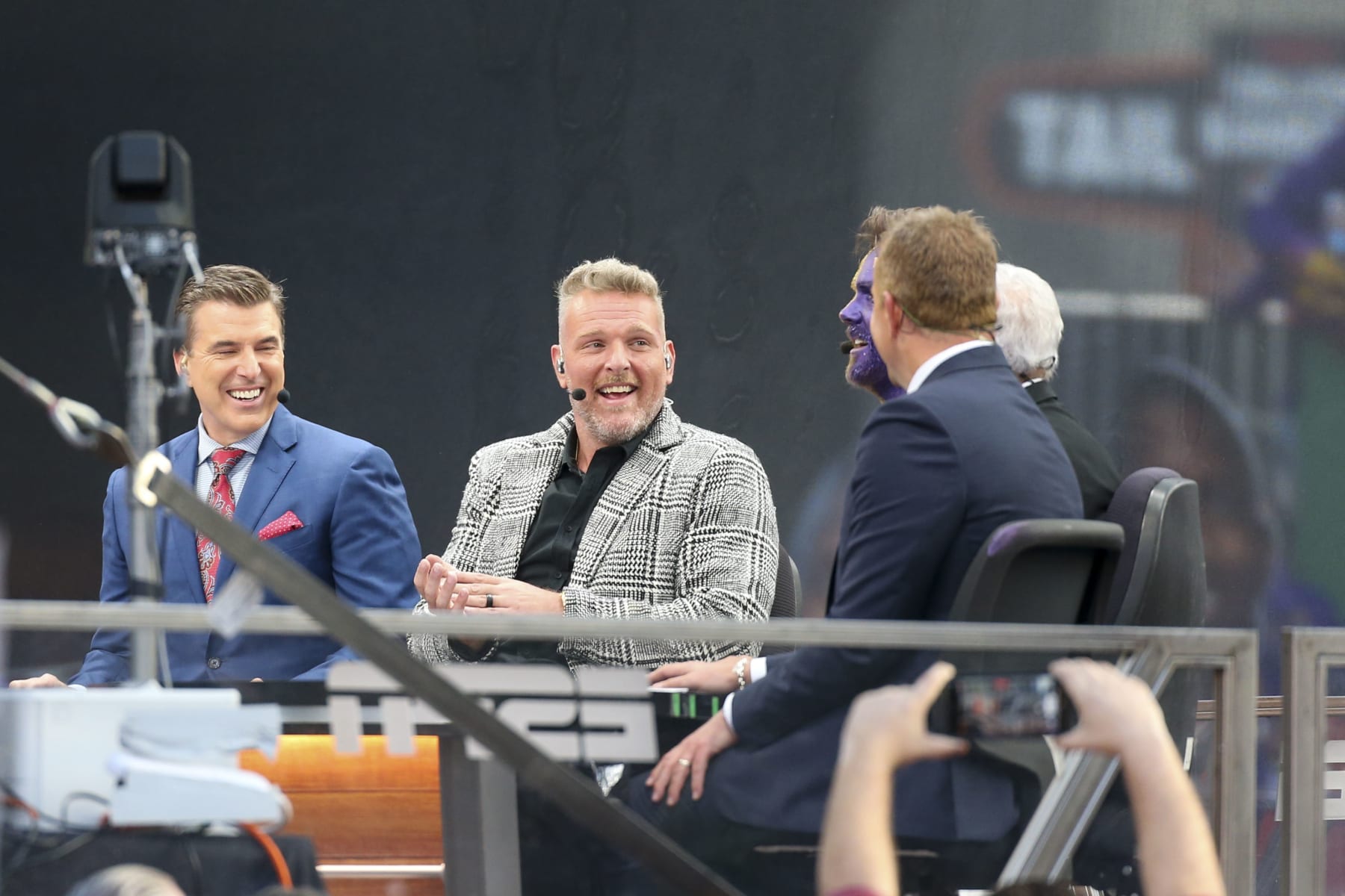 SEATTLE, WA - October 14: ESPN Gameday host Pat McAfee chuckles was at the University of Washington for the college football game between the University of Washington and the Oregon Ducks on October 14, 2023 at Husky Stadium in Seattle, WA. (Photo by Jesse Beals/Icon Sportswire via Getty Images)