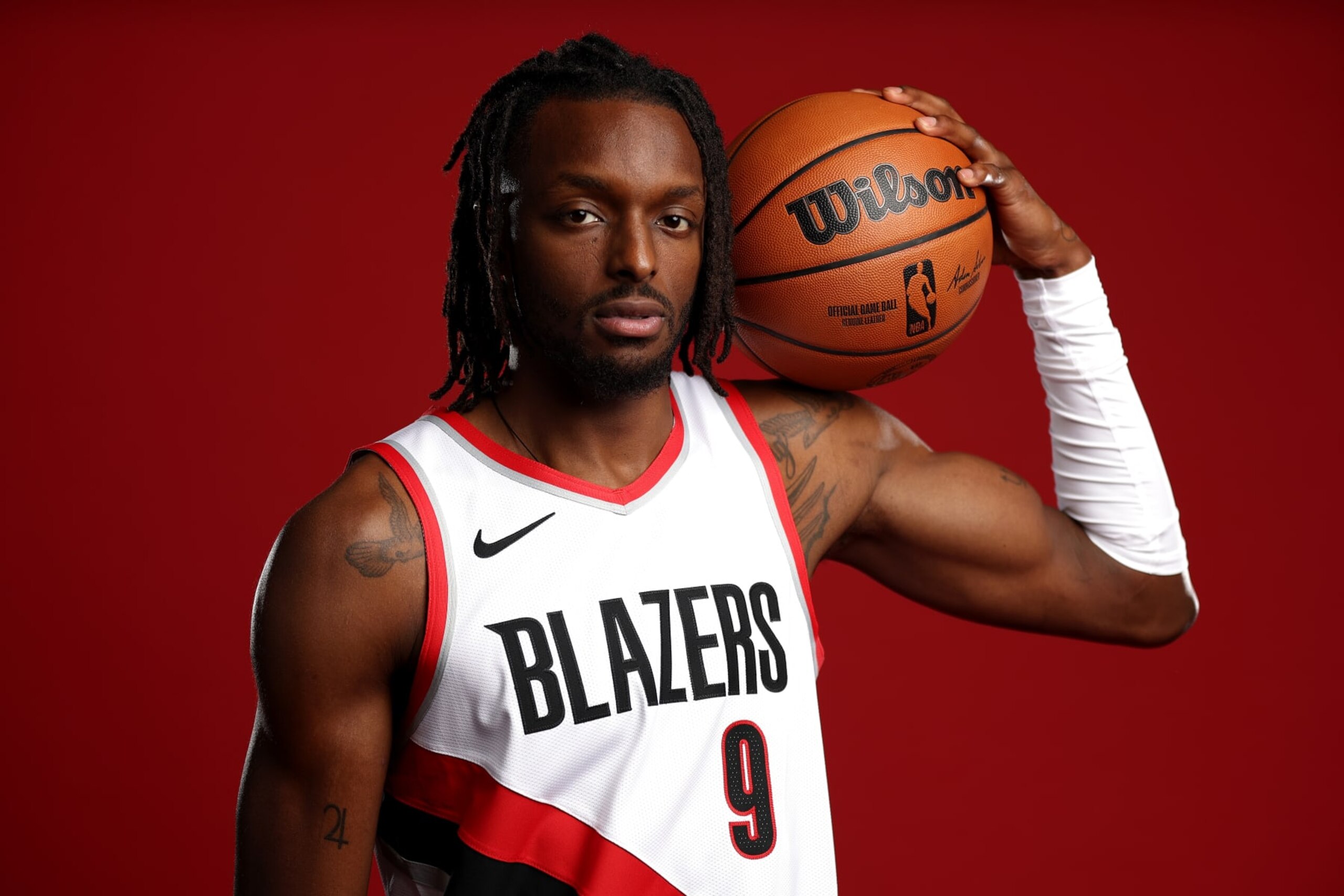 PORTLAND, OREGON - OCTOBER 02: Jerami Grant #9 of the Portland Trail Blazers poses for a portrait during Blazers Media Day at Veterans Memorial Coliseum on October 02, 2023 in Portland, Oregon. NOTE TO USER: User expressly acknowledges and agrees that, by downloading and/or using this photograph, user is consenting to the terms and conditions of the Getty Images License Agreement. (Photo by Steph Chambers/Getty Images) PORTLAND, OREGON - OCTOBER 02: Jerami Grant #9 of the Portland Trail Blazers poses for a portrait during Blazers Media Day at Veterans Memorial Coliseum on October 02, 2023 in Portland, Oregon. NOTE TO USER: User expressly acknowledges and agrees that, by downloading and/or using this photograph, user is consenting to the terms and conditions of the Getty Images License Agreement. (Photo by Steph Chambers/Getty Images)