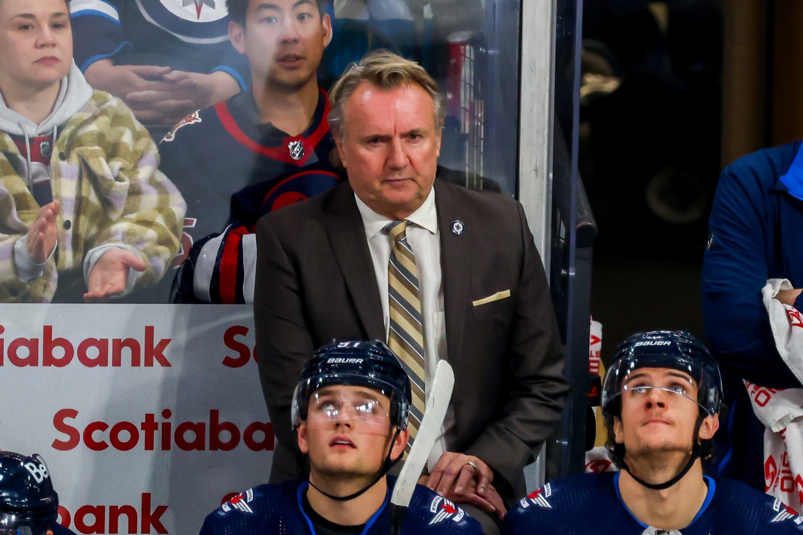 WINNIPEG, CANADA - OCTOBER 17: Head coach Rick Bowness of the Winnipeg Jets looks on from the bench during third period action against the Los Angeles Kings at Canada Life Centre on October 17, 2023 in Winnipeg, Manitoba, Canada. (Photo by Jonathan Kozub/NHLI via Getty Images) WINNIPEG, CANADA - OCTOBER 17: Head coach Rick Bowness of the Winnipeg Jets looks on from the bench during third period action against the Los Angeles Kings at Canada Life Centre on October 17, 2023 in Winnipeg, Manitoba, Canada. (Photo by Jonathan Kozub/NHLI via Getty Images)