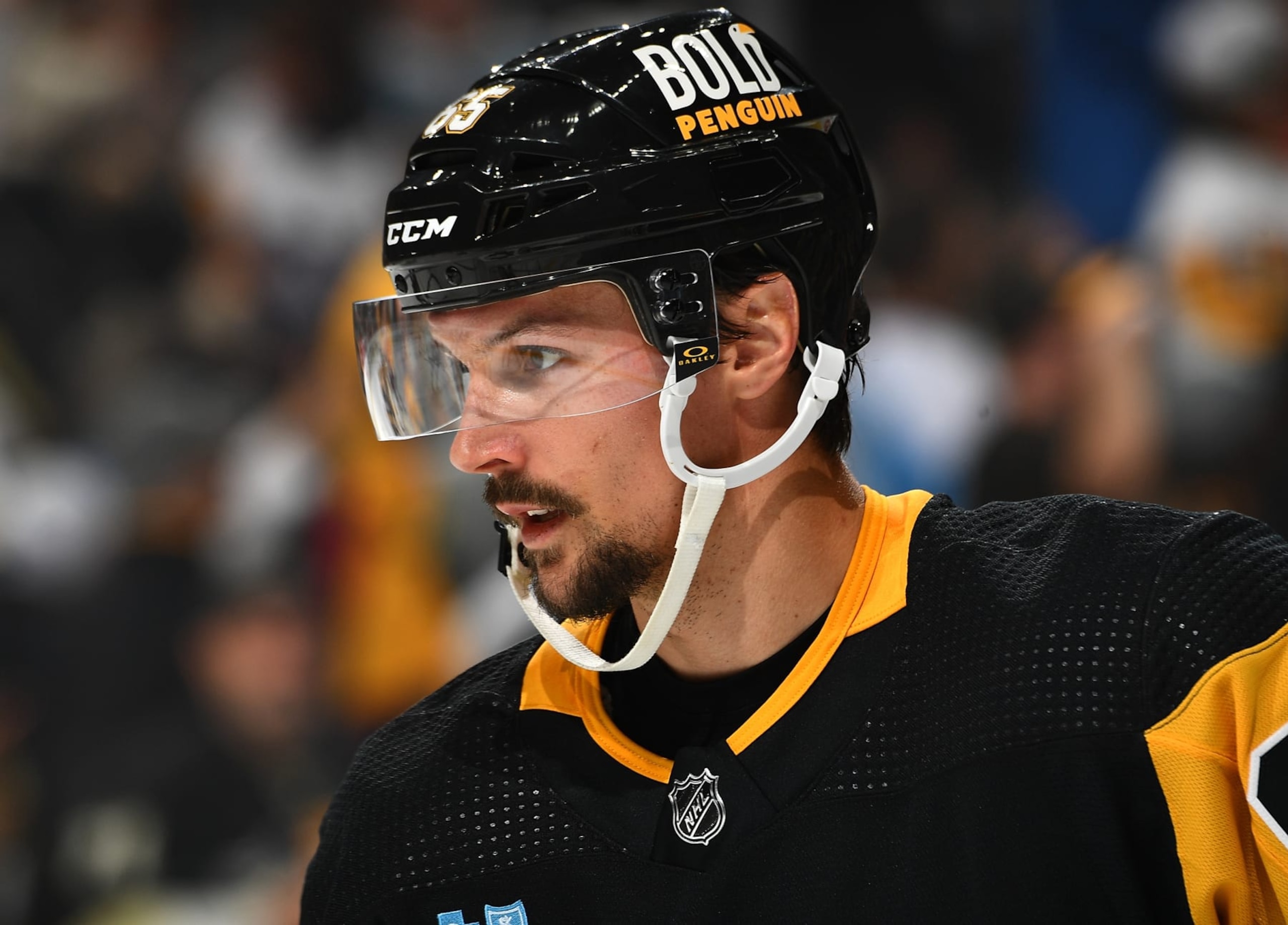 PITTSBURGH, PA - OCTOBER 14:  Erik Karlsson #65 of the Pittsburgh Penguins skates against the Calgary Flames at PPG PAINTS Arena on October 14, 2023 in Pittsburgh, Pennsylvania. (Photo by Joe Sargent/NHLI via Getty Images)