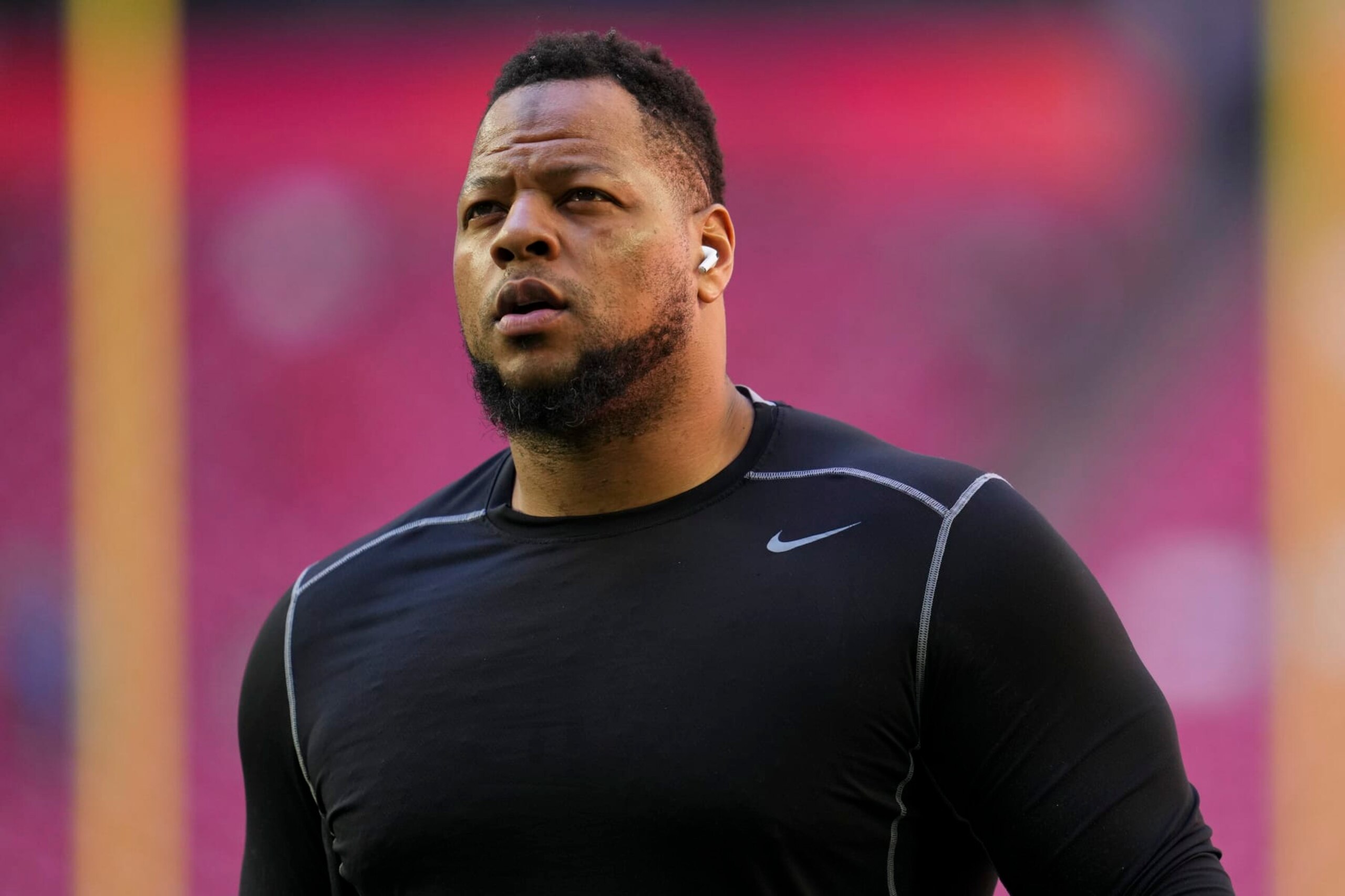GLENDALE, AZ - FEBRUARY 12: Ndamukong Suh #74 of the Philadelphia Eagles warms up against the Kansas City Chiefs prior to Super Bowl LVII at State Farm Stadium on February 12, 2023 in Glendale, Arizona. (Photo by Cooper Neill/Getty Images)