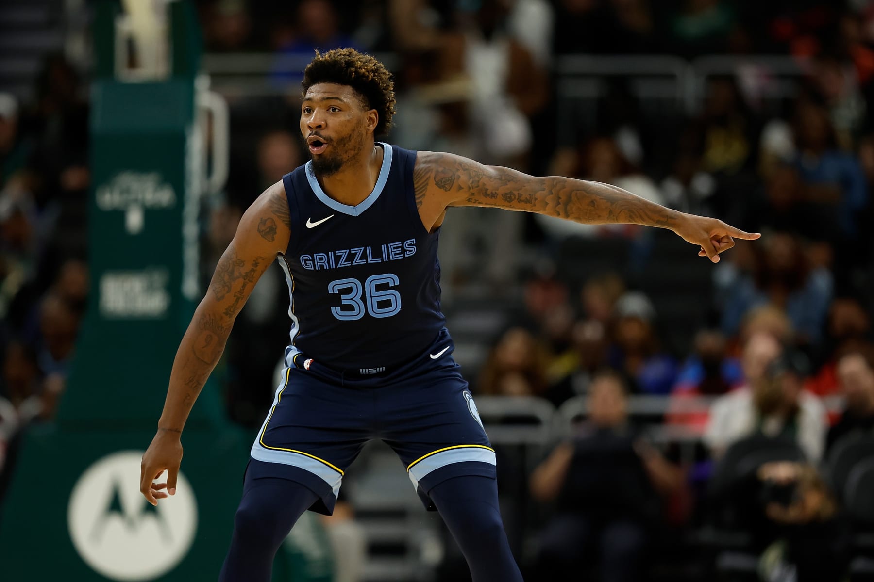 MILWAUKEE, WISCONSIN - OCTOBER 20: Marcus Smart #36 of the Memphis Grizzlies during the game against the Milwaukee Bucks at Fiserv Forum on October 20, 2023 in Milwaukee, Wisconsin. NOTE TO USER: User expressly acknowledges and agrees that, by downloading and or using this photograph, User is consenting to the terms and conditions of the Getty Images License Agreement. (Photo by John Fisher/Getty Images)