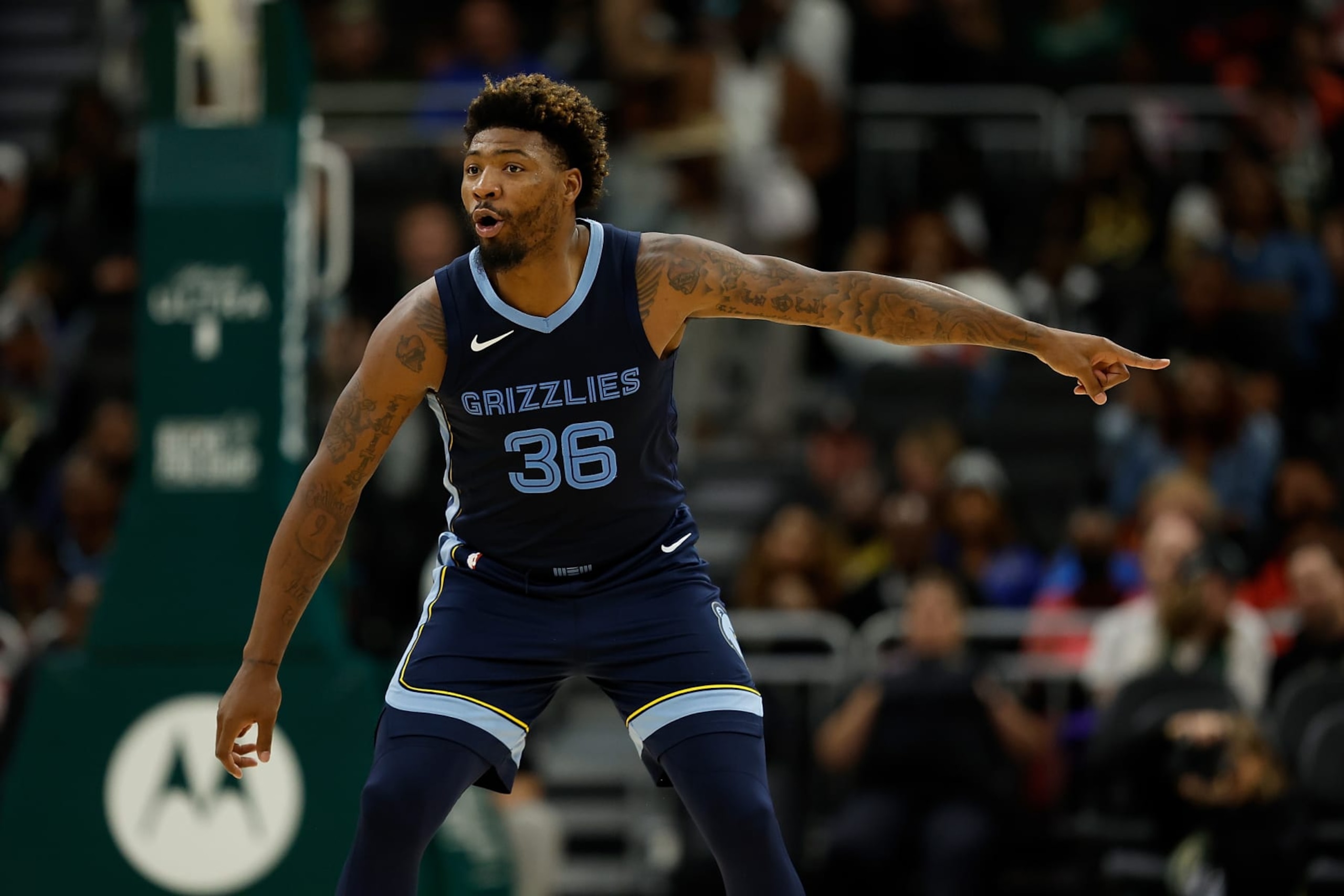 MILWAUKEE, WISCONSIN - OCTOBER 20: Marcus Smart #36 of the Memphis Grizzlies during the game against the Milwaukee Bucks at Fiserv Forum on October 20, 2023 in Milwaukee, Wisconsin. NOTE TO USER: User expressly acknowledges and agrees that, by downloading and or using this photograph, User is consenting to the terms and conditions of the Getty Images License Agreement. (Photo by John Fisher/Getty Images)