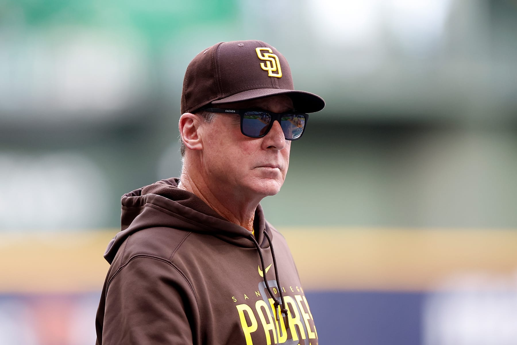 MILWAUKEE, WISCONSIN - AUGUST 25: Manager Bob Melvin #3 of the San Diego Padres before the game against the Milwaukee Brewers at American Family Field on August 25, 2023 in Milwaukee, Wisconsin. (Photo by John Fisher/Getty Images)