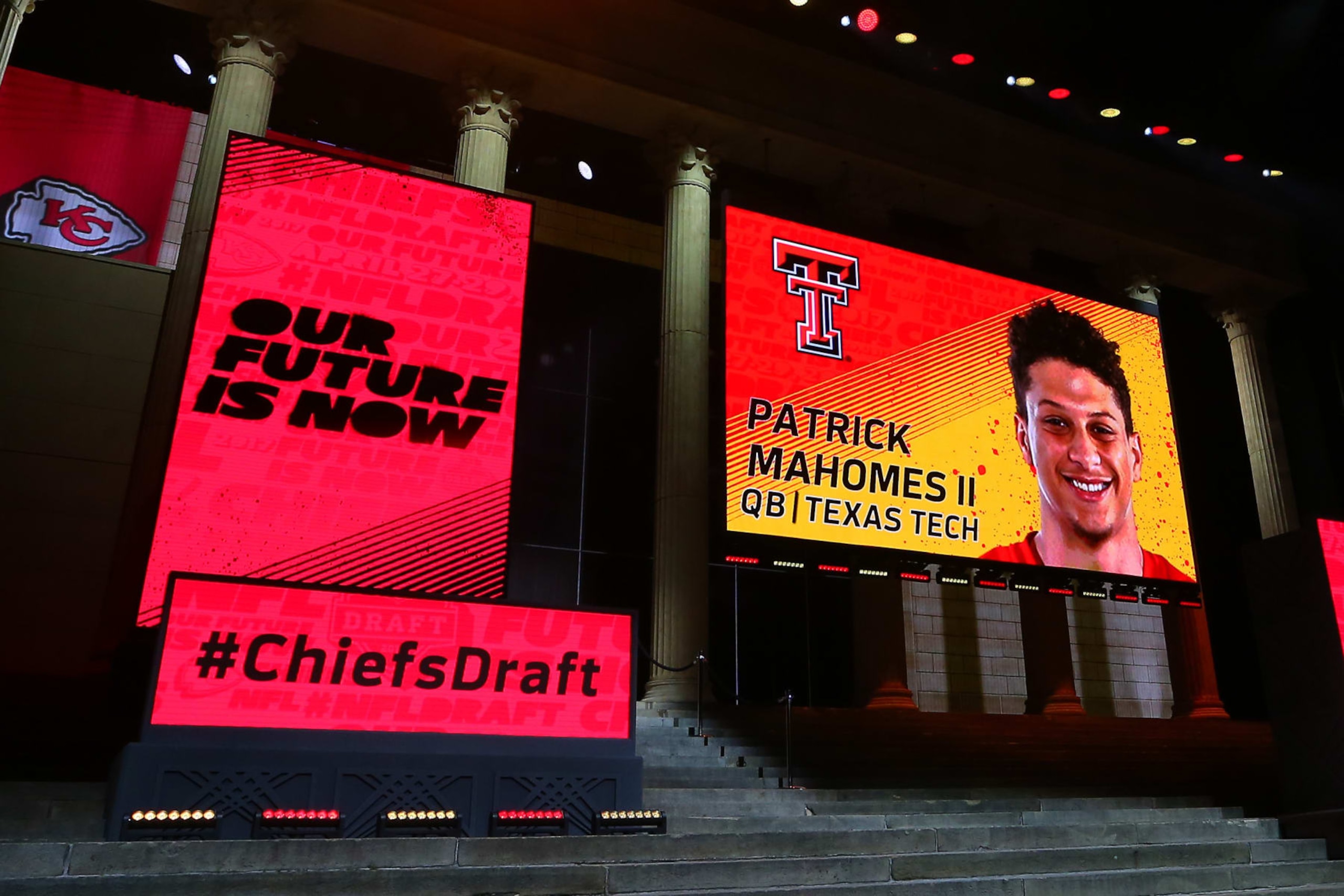 PHILADELPHIA, PA - APRIL 27: The Kansas City Chiefs select Patrick Mahomes of Texas Tech with the 10th pick at the 2017 NFL Draft at the 2017 NFL Draft Theater on April 27, 2017 in Philadelphia, PA. (Photo by Rich Graessle/Icon Sportswire via Getty Images) PHILADELPHIA, PA - APRIL 27: The Kansas City Chiefs select Patrick Mahomes of Texas Tech with the 10th pick at the 2017 NFL Draft at the 2017 NFL Draft Theater on April 27, 2017 in Philadelphia, PA. (Photo by Rich Graessle/Icon Sportswire via Getty Images)