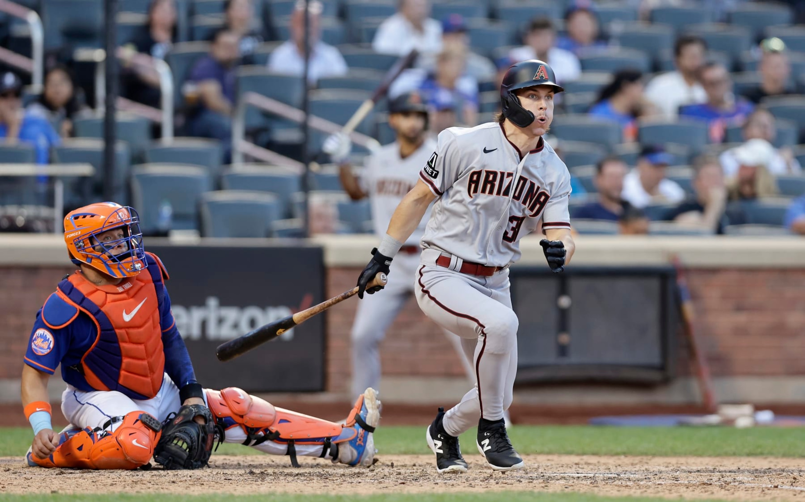 NEW YORK, NEW YORK - SEPTEMBER 14: Jake McCarthy #31 of the Arizona Diamondbacks in action against the New York Mets at Citi Field on September 14, 2023 in New York City. The Mets defeated the Diamondbacks 11-1. (Photo by Jim McIsaac/Getty Images) NEW YORK, NEW YORK - SEPTEMBER 14: Jake McCarthy #31 of the Arizona Diamondbacks in action against the New York Mets at Citi Field on September 14, 2023 in New York City. The Mets defeated the Diamondbacks 11-1. (Photo by Jim McIsaac/Getty Images)