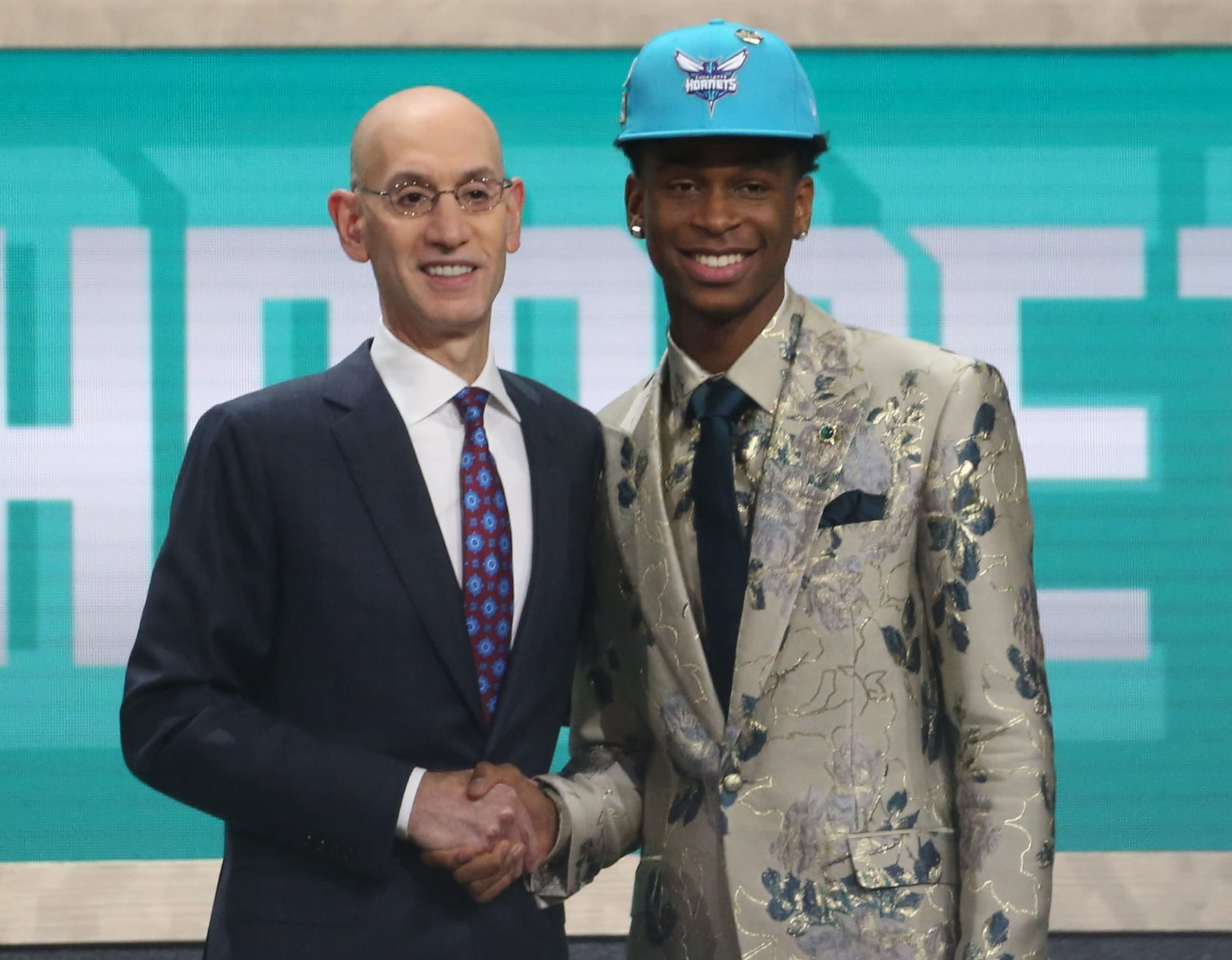 NEW YORK, USA - JUNE 21: Shai Gilgeous-Alexander (R) is seen after being drafted eleventh overall by the Charlotte Hornets during NBA draft 2018 in Barclays Center in New York, United States on June 21, 2018.


 (Photo by Mohammed Elshamy/Anadolu Agency/Getty Images)