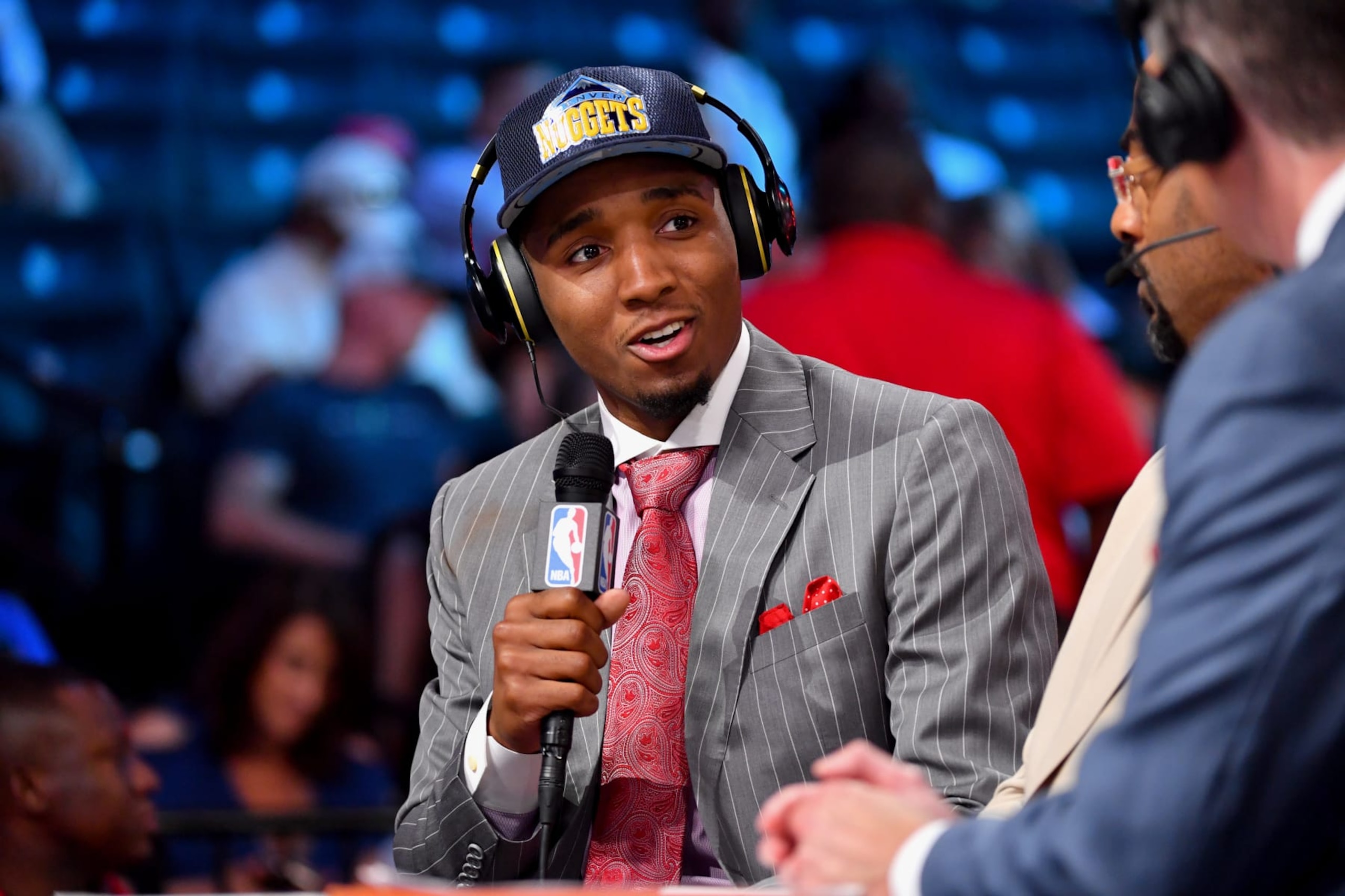 BROOKLYN, NY - JUNE 22: Donovan Mitchell of the Denver Nuggets smiles while talking to the media after being selected 13th overall at the 2017 NBA Draft on June 22, 2017 at Barclays Center in Brooklyn, New York. NOTE TO USER: User expressly acknowledges and agrees that, by downloading and or using this photograph, User is consenting to the terms and conditions of the Getty Images License Agreement. Mandatory Copyright Notice: Copyright 2017 NBAE (Photo by Jesse D. Garrabrant/NBAE via Getty Images) BROOKLYN, NY - JUNE 22: Donovan Mitchell of the Denver Nuggets smiles while talking to the media after being selected 13th overall at the 2017 NBA Draft on June 22, 2017 at Barclays Center in Brooklyn, New York. NOTE TO USER: User expressly acknowledges and agrees that, by downloading and or using this photograph, User is consenting to the terms and conditions of the Getty Images License Agreement. Mandatory Copyright Notice: Copyright 2017 NBAE (Photo by Jesse D. Garrabrant/NBAE via Getty Images)