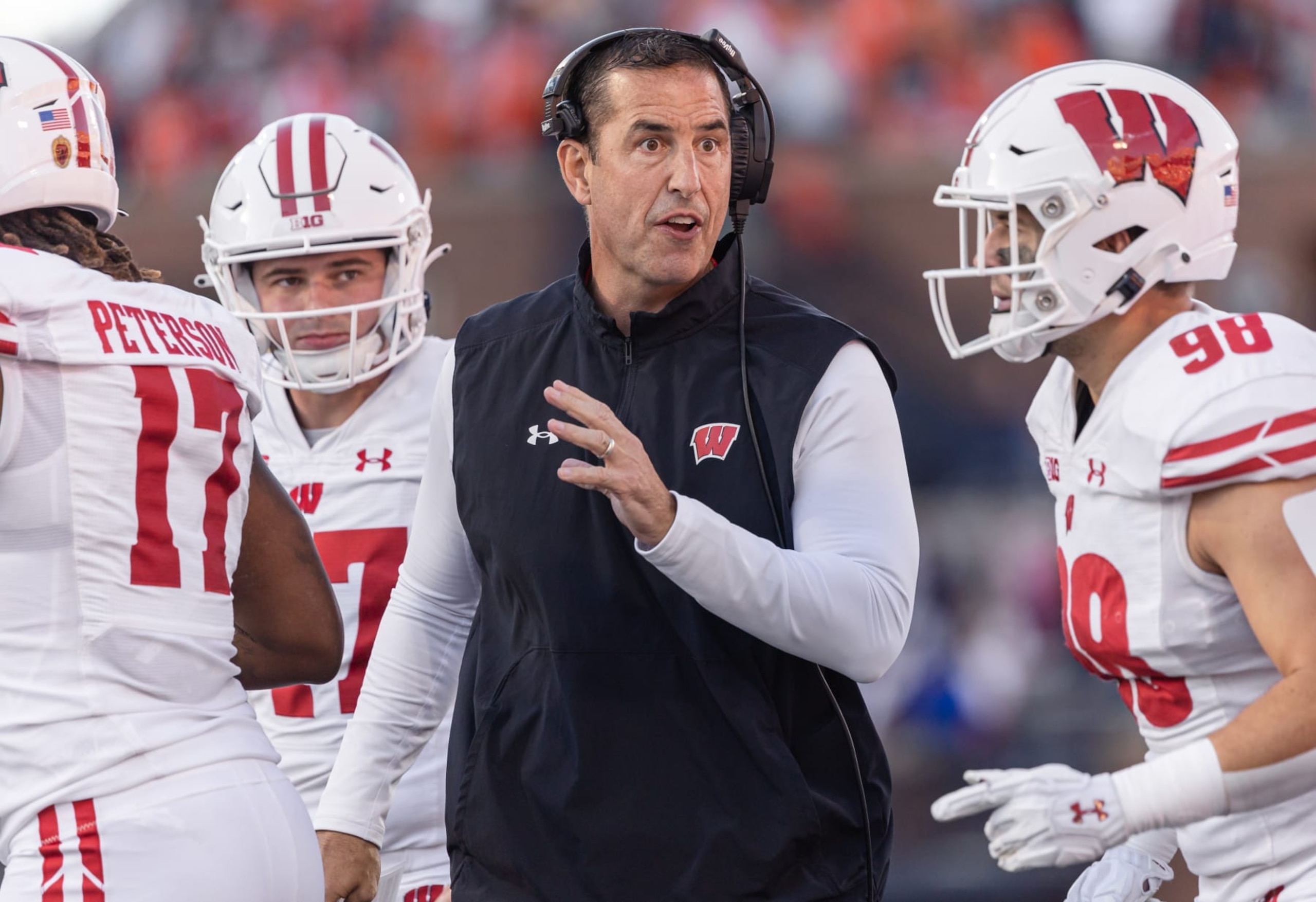 CHAMPAIGN, ILLINOIS - OCTOBER 21: Head coach Luke Fickell of the Wisconsin Badgers is seen during the game against the Illinois Fighting Illini at Memorial Stadium on October 21, 2023 in Champaign, Illinois. (Photo by Michael Hickey/Getty Images)
