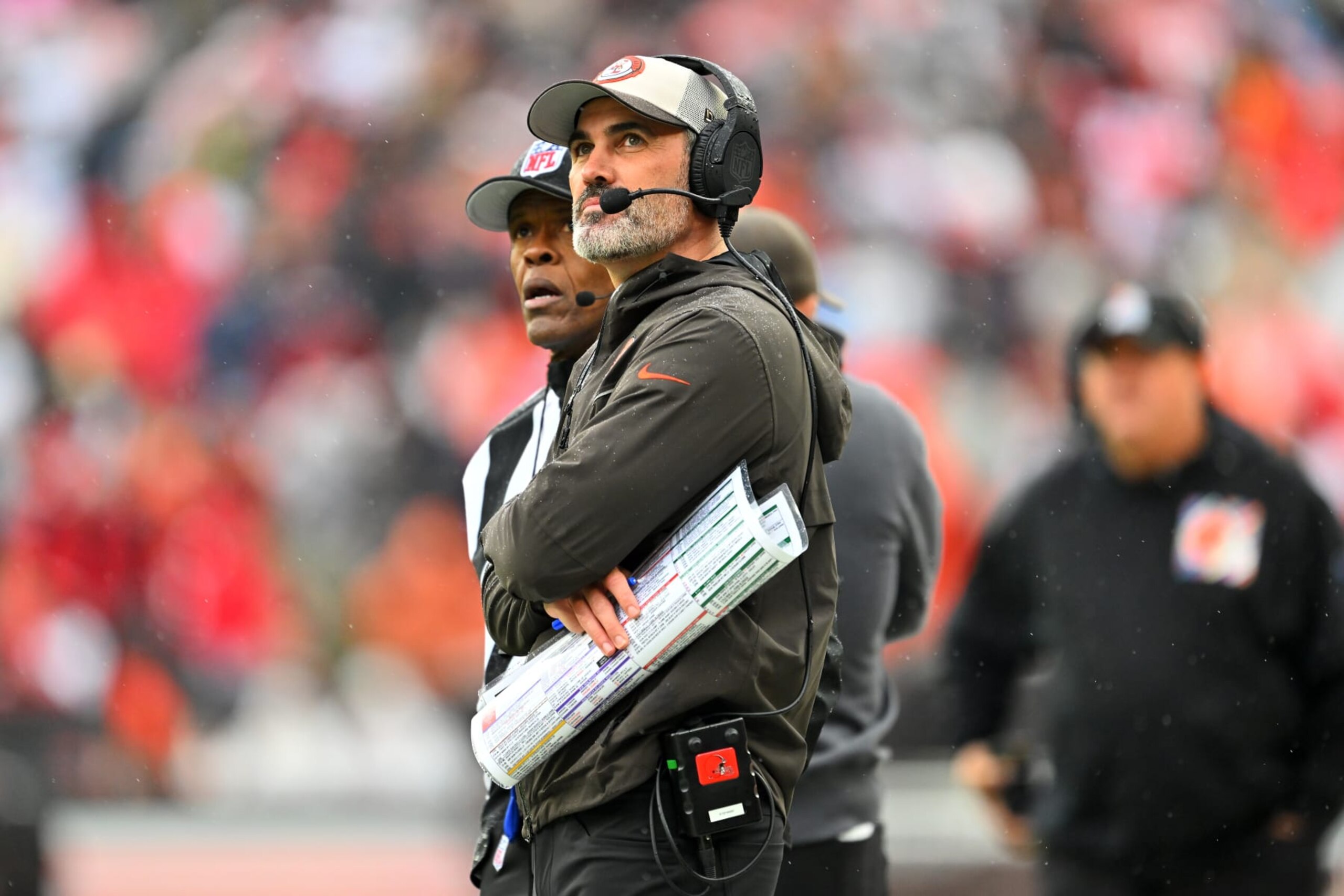 CLEVELAND, OHIO - OCTOBER 15: Head coach Kevin Stefanski of the Cleveland Browns looks on during the second quarter against the San Francisco 49ers at Cleveland Browns Stadium on October 15, 2023 in Cleveland, Ohio. (Photo by Jason Miller/Getty Images)