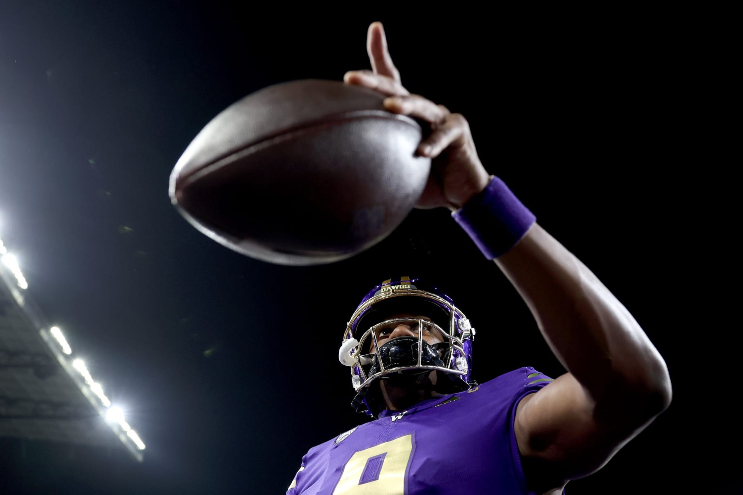 SEATTLE, WASHINGTON - OCTOBER 21: Michael Penix Jr. #9 of the Washington Huskies reacts after beating against the Arizona State Sun Devils 15-7 at Husky Stadium on October 21, 2023 in Seattle, Washington. (Photo by Steph Chambers/Getty Images)