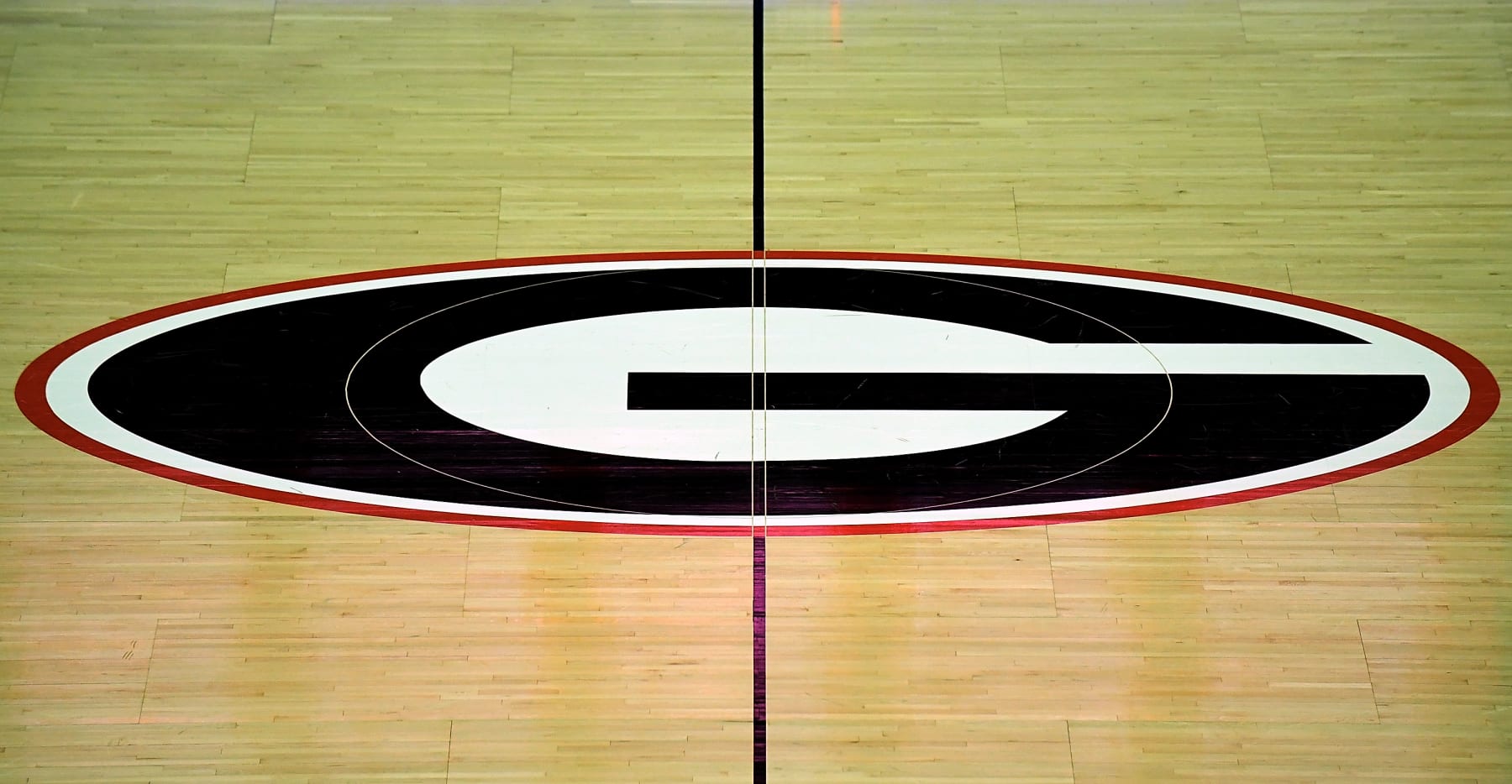 ATHENS, GA - JANUARY 04:  A general view of the Georgia Bulldogs' logo at mid-court at Stegeman Coliseum on January 4, 2017 in Athens, Georgia. (Photo by Mike Comer/Getty Images)