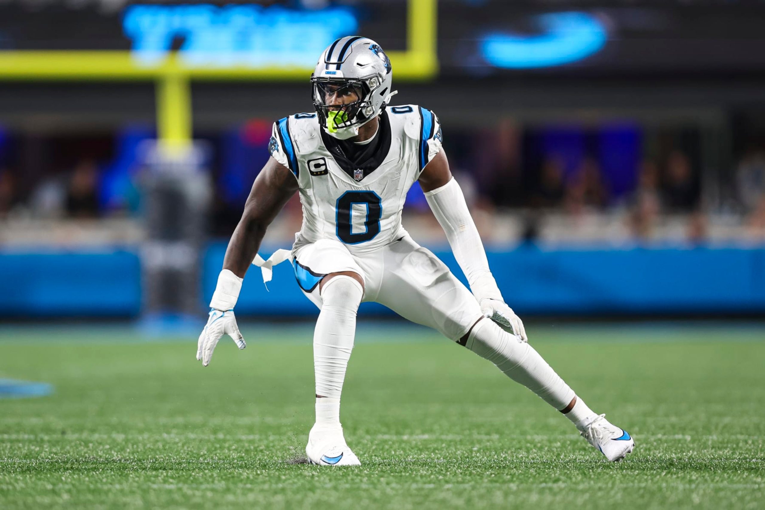 CHARLOTTE, NC - SEPTEMBER 18: Brian Burns #0 of the Carolina Panthers defends in coverage during an NFL football game against the New Orleans Saints at Bank of America Stadium on September 18, 2023 in Charlotte, North Carolina. (Photo by Perry Knotts/Getty Images) CHARLOTTE, NC - SEPTEMBER 18: Brian Burns #0 of the Carolina Panthers defends in coverage during an NFL football game against the New Orleans Saints at Bank of America Stadium on September 18, 2023 in Charlotte, North Carolina. (Photo by Perry Knotts/Getty Images)