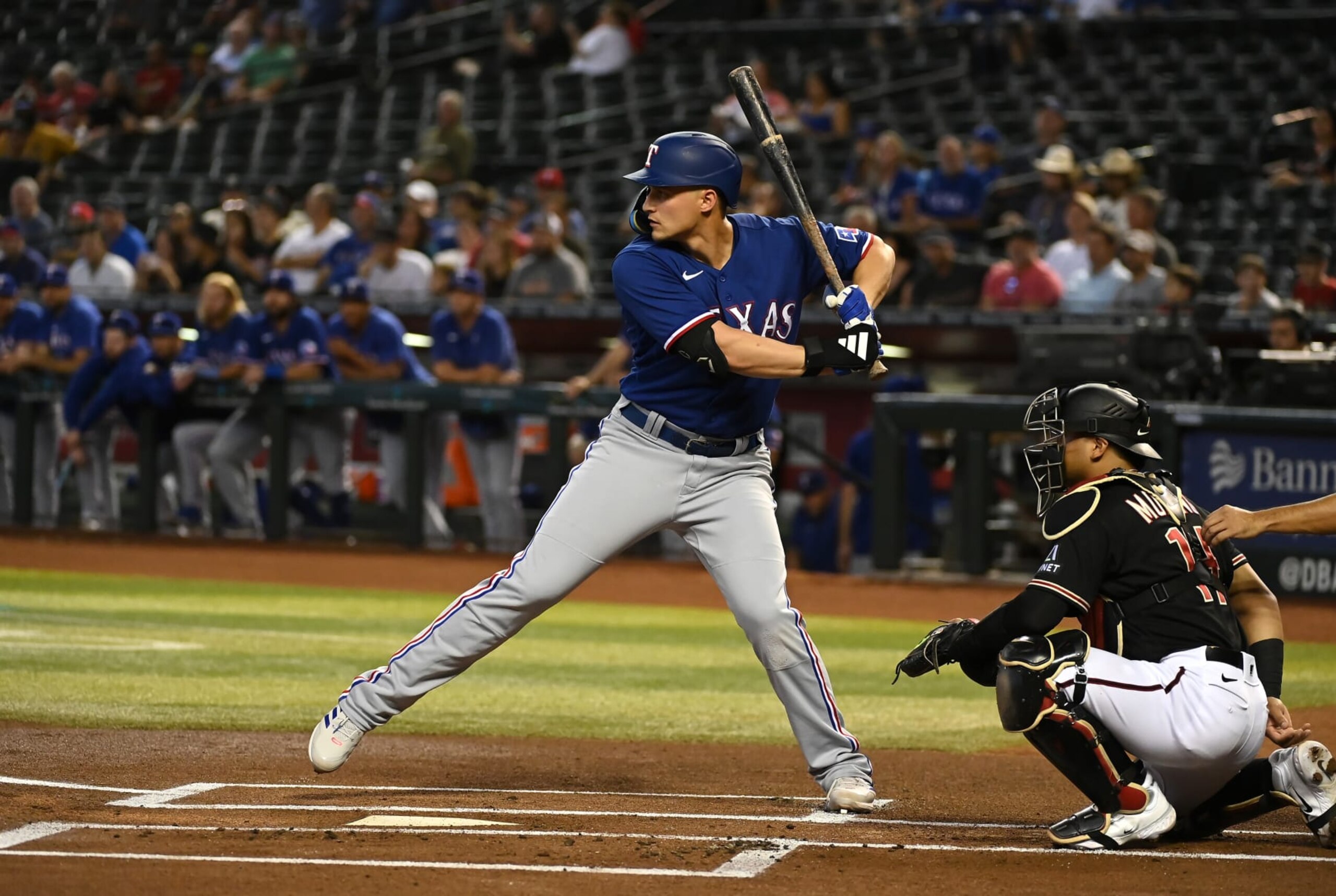 PHOENIX, ARIZONA - AUGUST 22: Corey Seager #5 of the Texas Rangers gets ready in the batters box against the Arizona Diamondbacks at Chase Field on August 22, 2023 in Phoenix, Arizona. (Photo by Norm Hall/Getty Images)