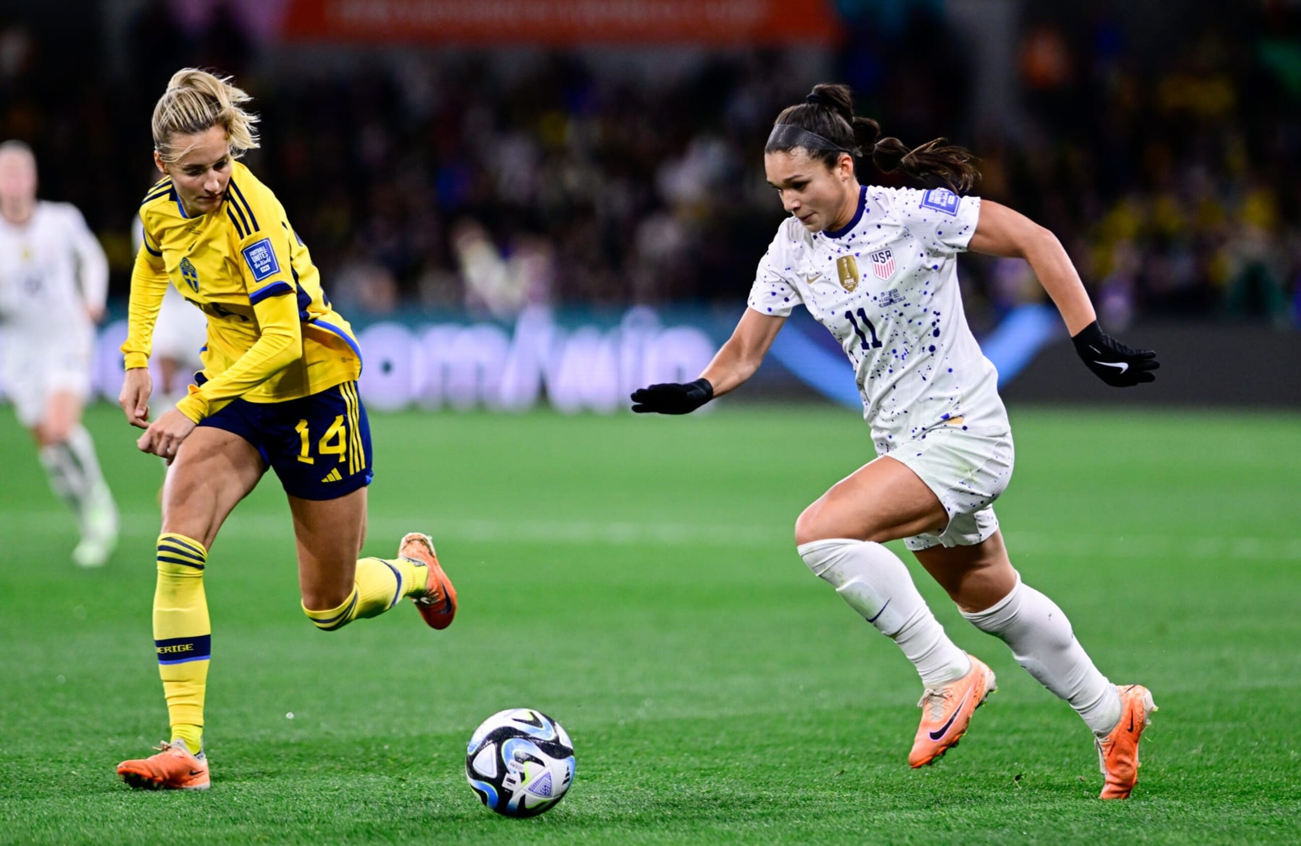 MELBOURNE, AUSTRALIA - AUGUST 6: Sophia Smith #11 of USA chases down a ball during a game between Sweden and USWNT at Melbourne Rectangular Stadium on August 6, 2023 in Melbourne, Australia. (Photo by Richard Callis/ISI Photos/Getty Images)