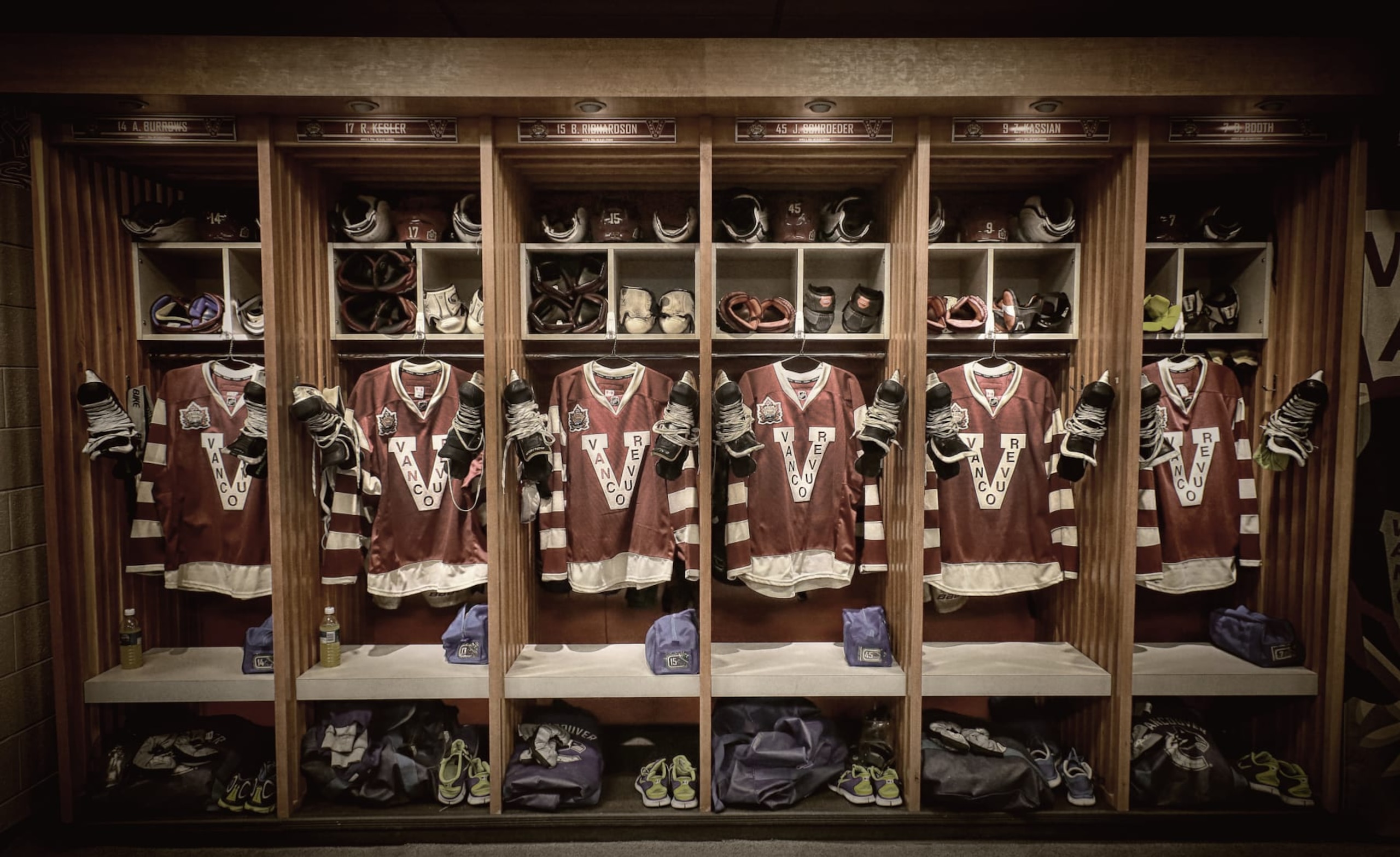 VANCOUVER, CANADA - MARCH 2: (EDITORIAL USE ONLY) (EDITORS NOTE: This image has been altered: A digital filter was used)Vancuver Cannucks jerseys hang in the locker room prior to the start of the 2014 Tim Hortons NHL Heritage Classic game against the Ottawa Senators at BC Place on March 2, 2014 in Vancouver, British Columbia, Canada. (Photo by Dave Sandford/NHLI via Getty Images) VANCOUVER, CANADA - MARCH 2: (EDITORIAL USE ONLY) (EDITORS NOTE: This image has been altered: A digital filter was used)Vancuver Cannucks jerseys hang in the locker room prior to the start of the 2014 Tim Hortons NHL Heritage Classic game against the Ottawa Senators at BC Place on March 2, 2014 in Vancouver, British Columbia, Canada. (Photo by Dave Sandford/NHLI via Getty Images)