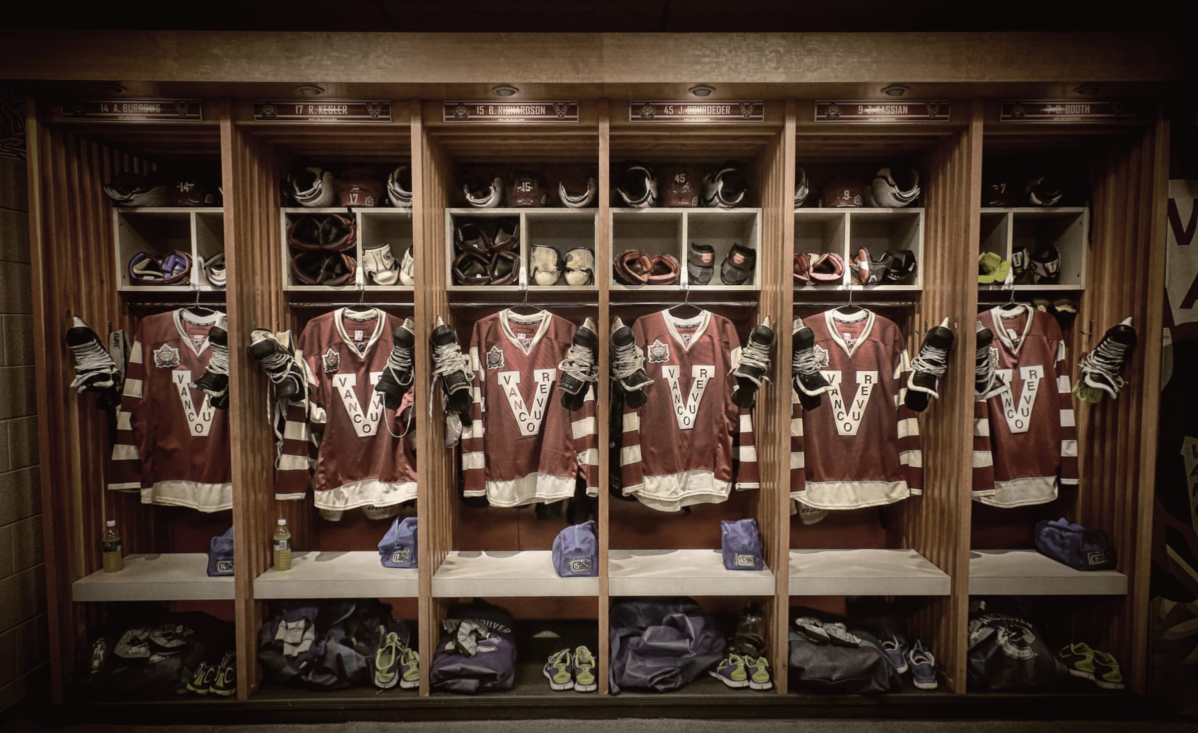 VANCOUVER, CANADA - MARCH 2: (EDITORIAL USE ONLY) (EDITORS NOTE: This image has been altered: A digital filter was used)Vancuver Cannucks jerseys hang in the locker room prior to the start of the 2014 Tim Hortons NHL Heritage Classic game against the Ottawa Senators at BC Place on March 2, 2014 in Vancouver, British Columbia, Canada. (Photo by Dave Sandford/NHLI via Getty Images) VANCOUVER, CANADA - MARCH 2: (EDITORIAL USE ONLY) (EDITORS NOTE: This image has been altered: A digital filter was used)Vancuver Cannucks jerseys hang in the locker room prior to the start of the 2014 Tim Hortons NHL Heritage Classic game against the Ottawa Senators at BC Place on March 2, 2014 in Vancouver, British Columbia, Canada. (Photo by Dave Sandford/NHLI via Getty Images)