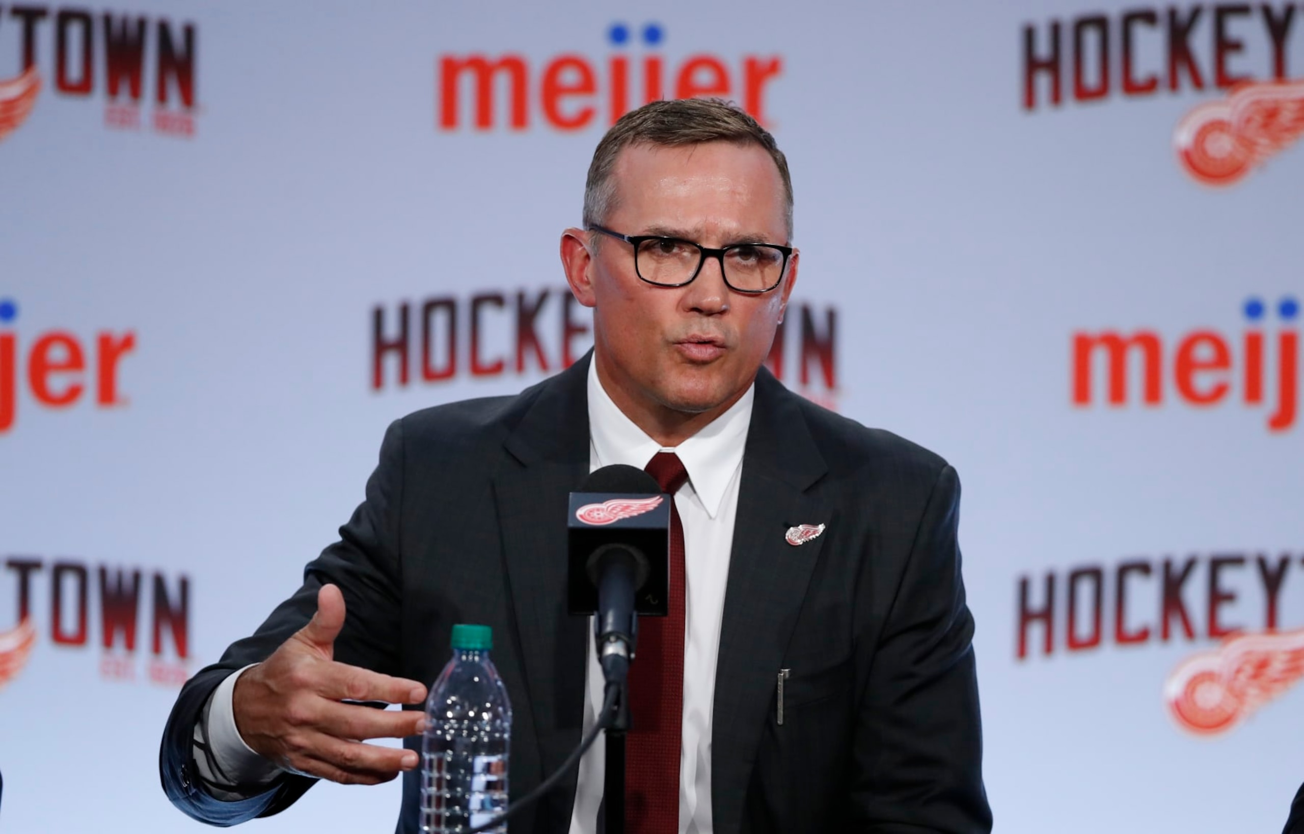 Steve Yzerman is answers a question as the new executive vice president and general manager of the Detroit Red Wings, Friday, April 19, 2019, in Detroit. Yzerman returns to Detroit where he was part of three Stanley Cup championship teams and a captain. (AP Photo/Carlos Osorio) Steve Yzerman is answers a question as the new executive vice president and general manager of the Detroit Red Wings, Friday, April 19, 2019, in Detroit. Yzerman returns to Detroit where he was part of three Stanley Cup championship teams and a captain. (AP Photo/Carlos Osorio)