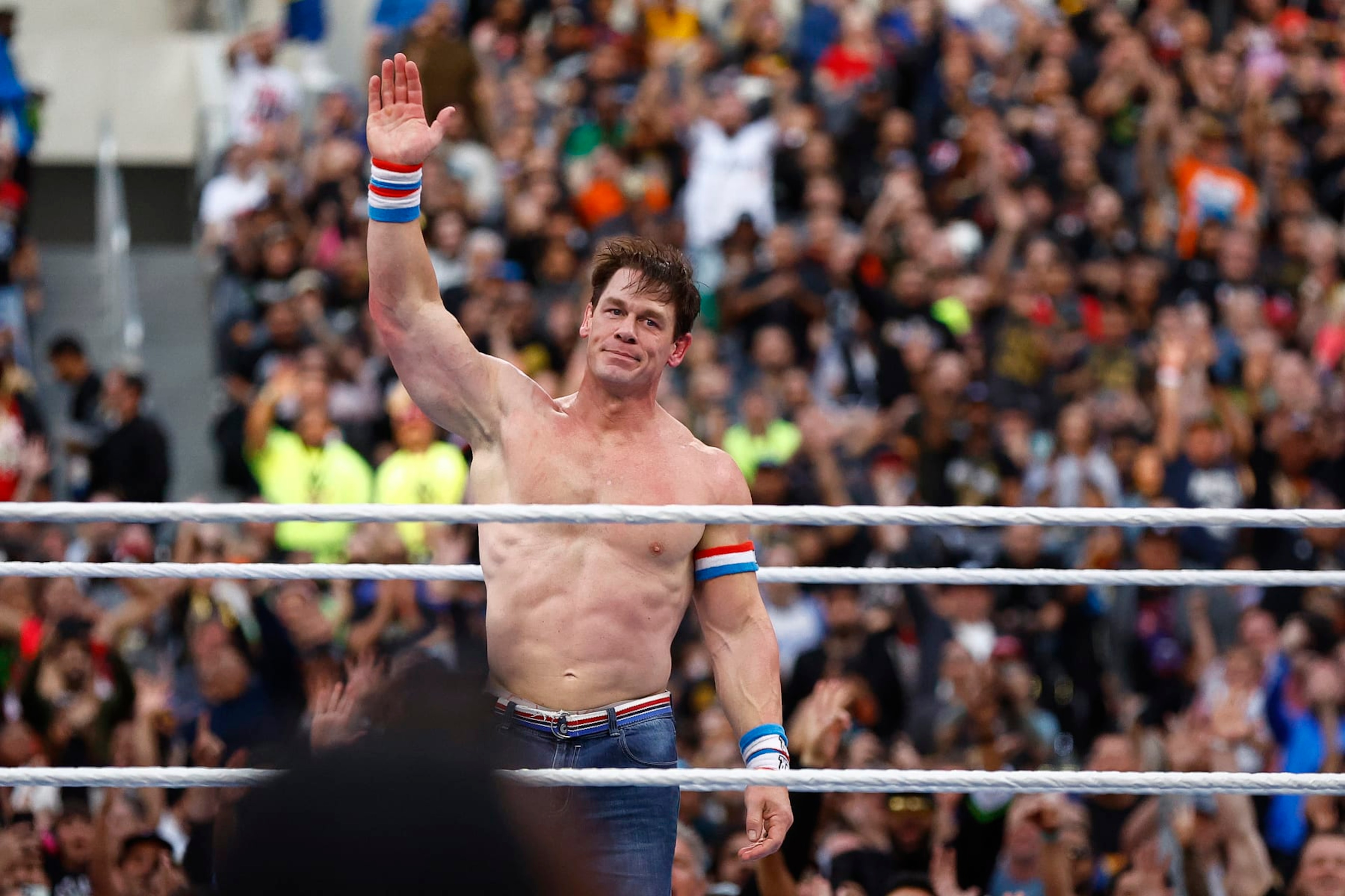 INGLEWOOD, CALIFORNIA - APRIL 01: John Cena during WrestleMania Goes Hollywood at SoFi Stadium on April 01, 2023 in Inglewood, California. (Photo by Ronald Martinez/Getty Images)