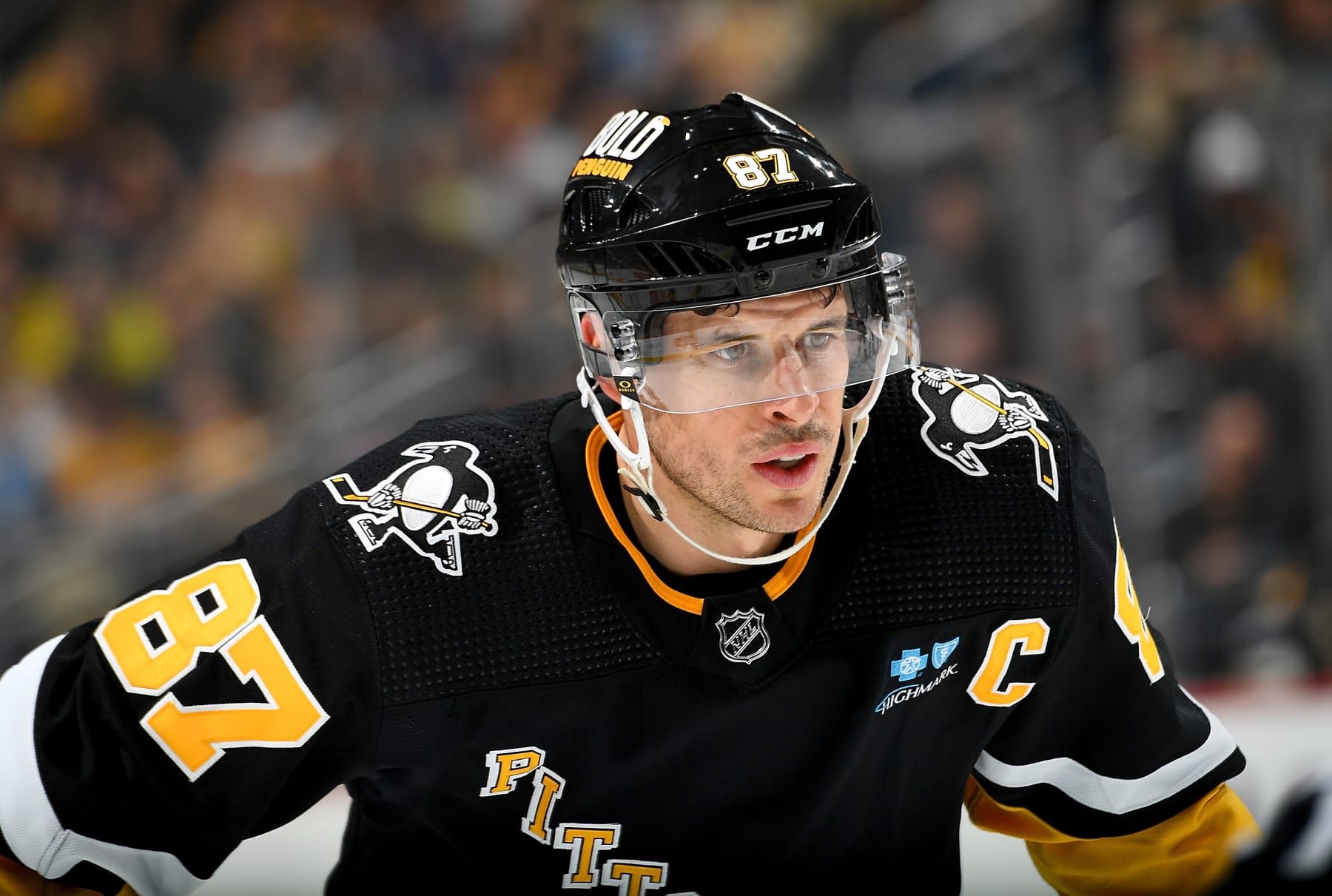 PITTSBURGH, PA - OCTOBER 26:  Sidney Crosby #87 of the Pittsburgh Penguins looks on against the Colorado Avalanche at PPG PAINTS Arena on October 26, 2023 in Pittsburgh, Pennsylvania. (Photo by Joe Sargent/NHLI via Getty Images)