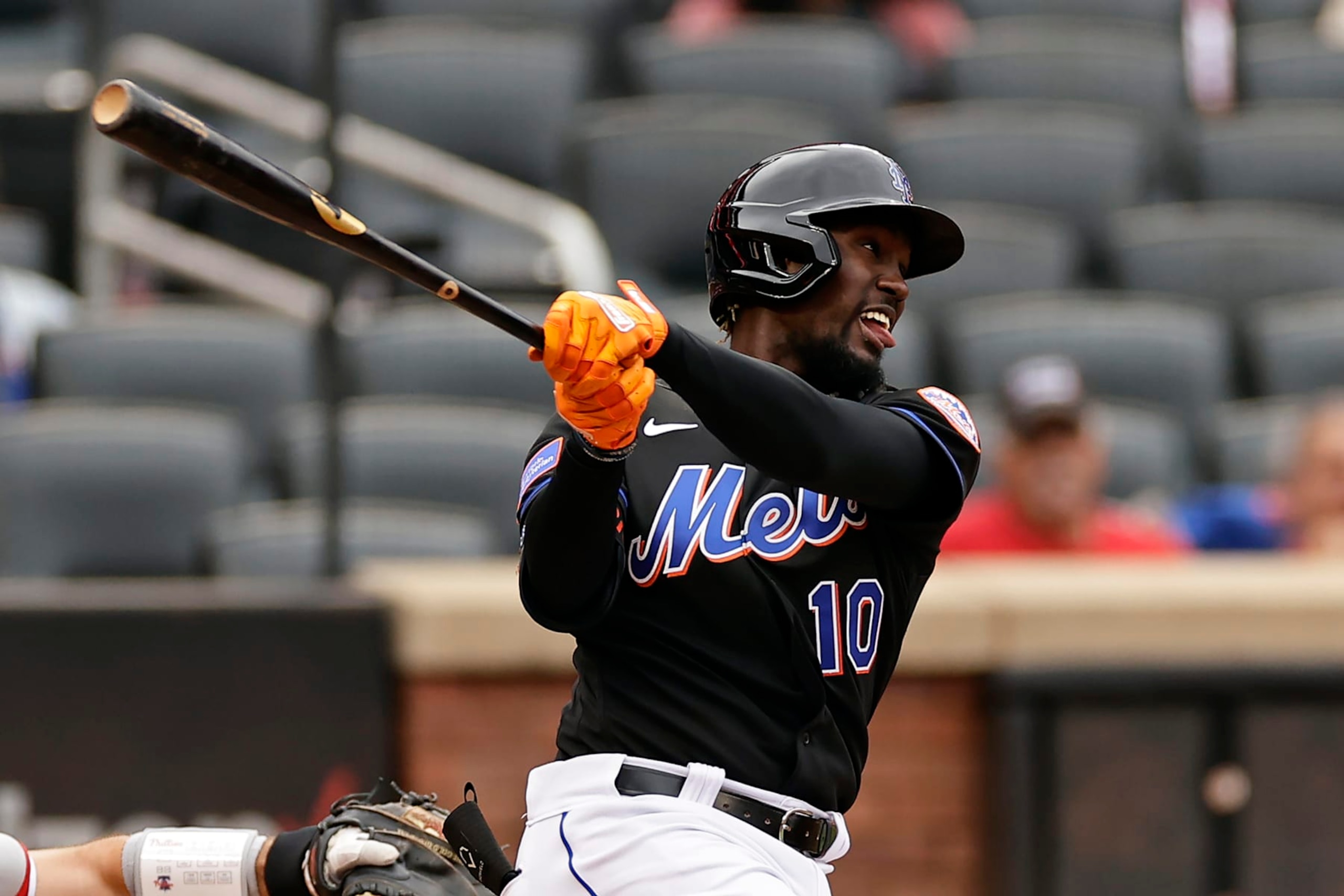 NEW YORK, NY - SEPTEMBER 30: Ronny Mauricio #10 of the New York Mets in action against the Philadelphia Phillies during the second inning of the first game of a doubleheader at Citi Field on September 30, 2023 in New York City. (Photo by Adam Hunger/Getty Images) NEW YORK, NY - SEPTEMBER 30: Ronny Mauricio #10 of the New York Mets in action against the Philadelphia Phillies during the second inning of the first game of a doubleheader at Citi Field on September 30, 2023 in New York City. (Photo by Adam Hunger/Getty Images)