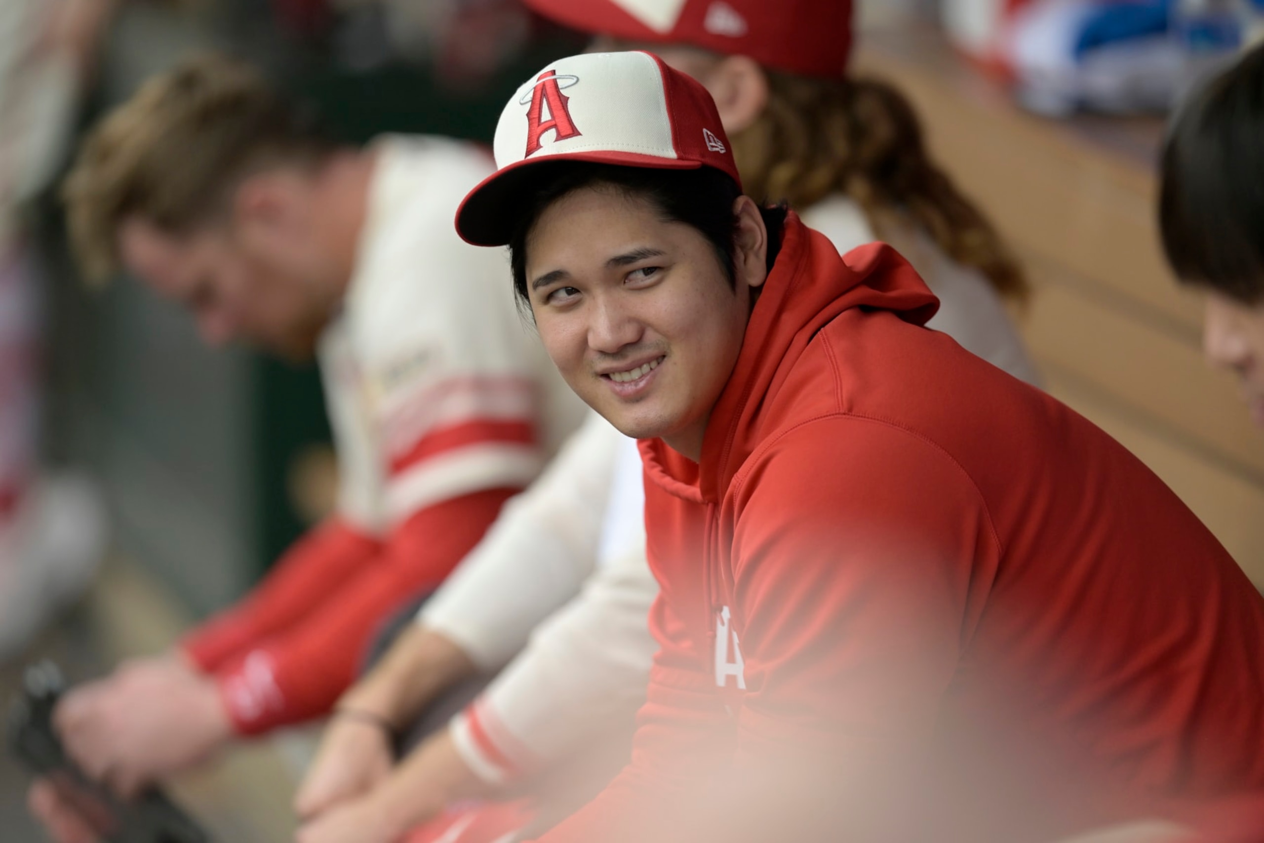 ANAHEIM, CALIFORNIA - SEPTEMBER 17: Shohei Ohtani #17 of the Los Angeles Angels in the dugout while playing the Detroit Tigers at Angel Stadium of Anaheim on September 17, 2023 in Anaheim, California. (Photo by John McCoy/Getty Images) ANAHEIM, CALIFORNIA - SEPTEMBER 17: Shohei Ohtani #17 of the Los Angeles Angels in the dugout while playing the Detroit Tigers at Angel Stadium of Anaheim on September 17, 2023 in Anaheim, California. (Photo by John McCoy/Getty Images)
