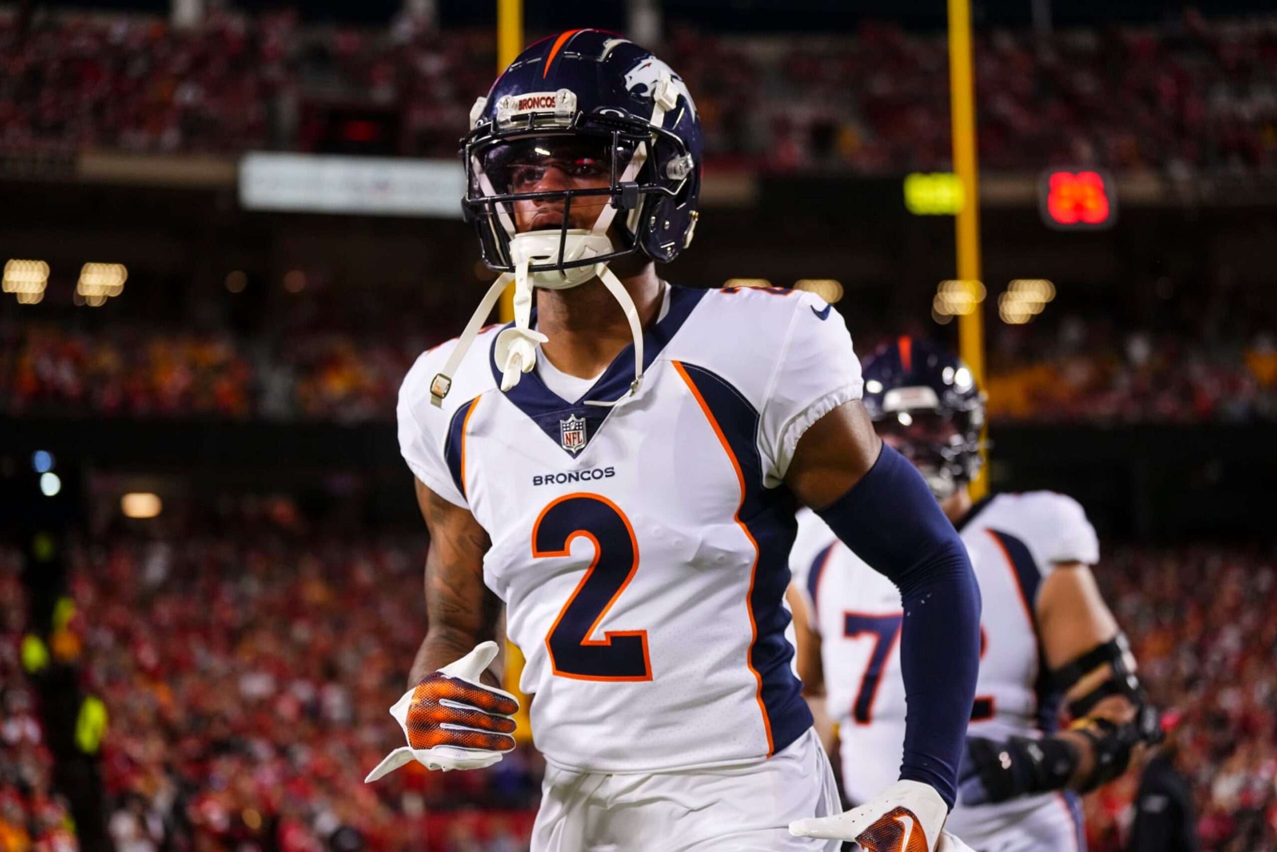 KANSAS CITY, MO - OCTOBER 12: Pat Surtain II #2 of the Denver Broncos runs out of the tunnel prior to an NFL football game against the Kansas City Chiefs at GEHA Field at Arrowhead Stadium on October 12, 2023 in Kansas City, Missouri. (Photo by Cooper Neill/Getty Images) KANSAS CITY, MO - OCTOBER 12: Pat Surtain II #2 of the Denver Broncos runs out of the tunnel prior to an NFL football game against the Kansas City Chiefs at GEHA Field at Arrowhead Stadium on October 12, 2023 in Kansas City, Missouri. (Photo by Cooper Neill/Getty Images)