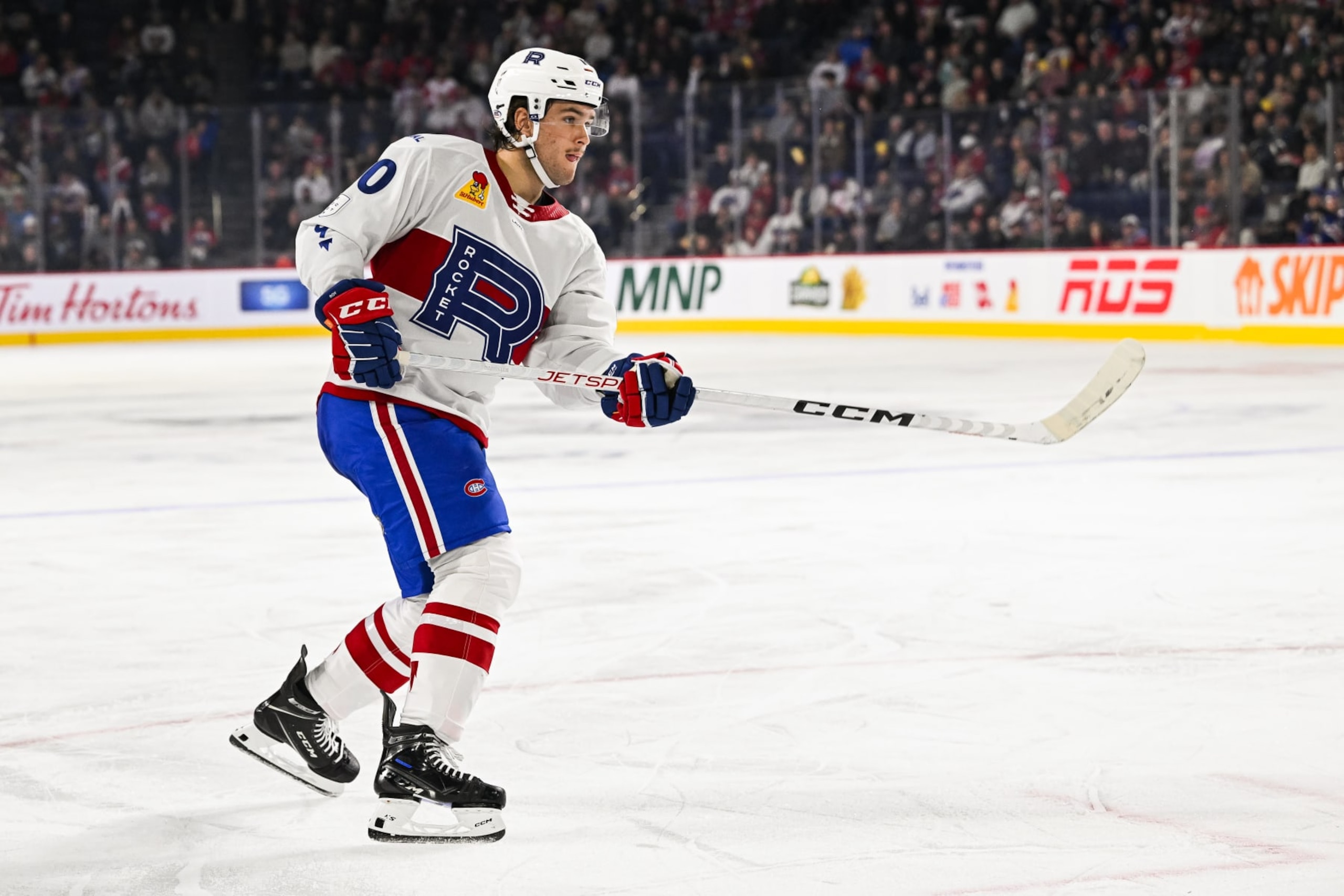 LAVAL, QC - OCTOBER 18: Look on Laval Rocket left wing Joshua Roy (10) during the game between the Rochester Americans versus the Laval Rocket on October 18, 2023 at Place Bell in Laval, QC (Photo by David Kirouac/Icon Sportswire via Getty Images)