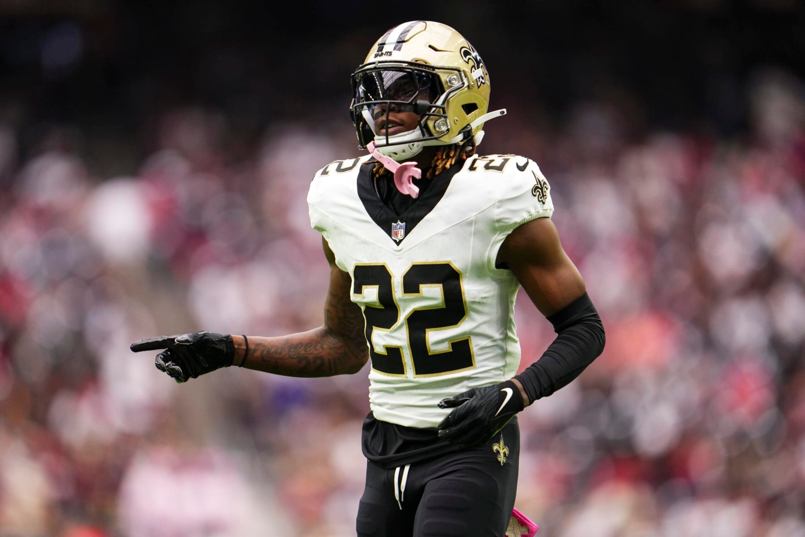 HOUSTON, TX - OCTOBER 15: Rashid Shaheed #22 of the New Orleans Saints runs across the field during an NFL football game against the Houston Texans at NRG Stadium on October 15, 2023 in Houston, Texas. (Photo by Cooper Neill/Getty Images) HOUSTON, TX - OCTOBER 15: Rashid Shaheed #22 of the New Orleans Saints runs across the field during an NFL football game against the Houston Texans at NRG Stadium on October 15, 2023 in Houston, Texas. (Photo by Cooper Neill/Getty Images)