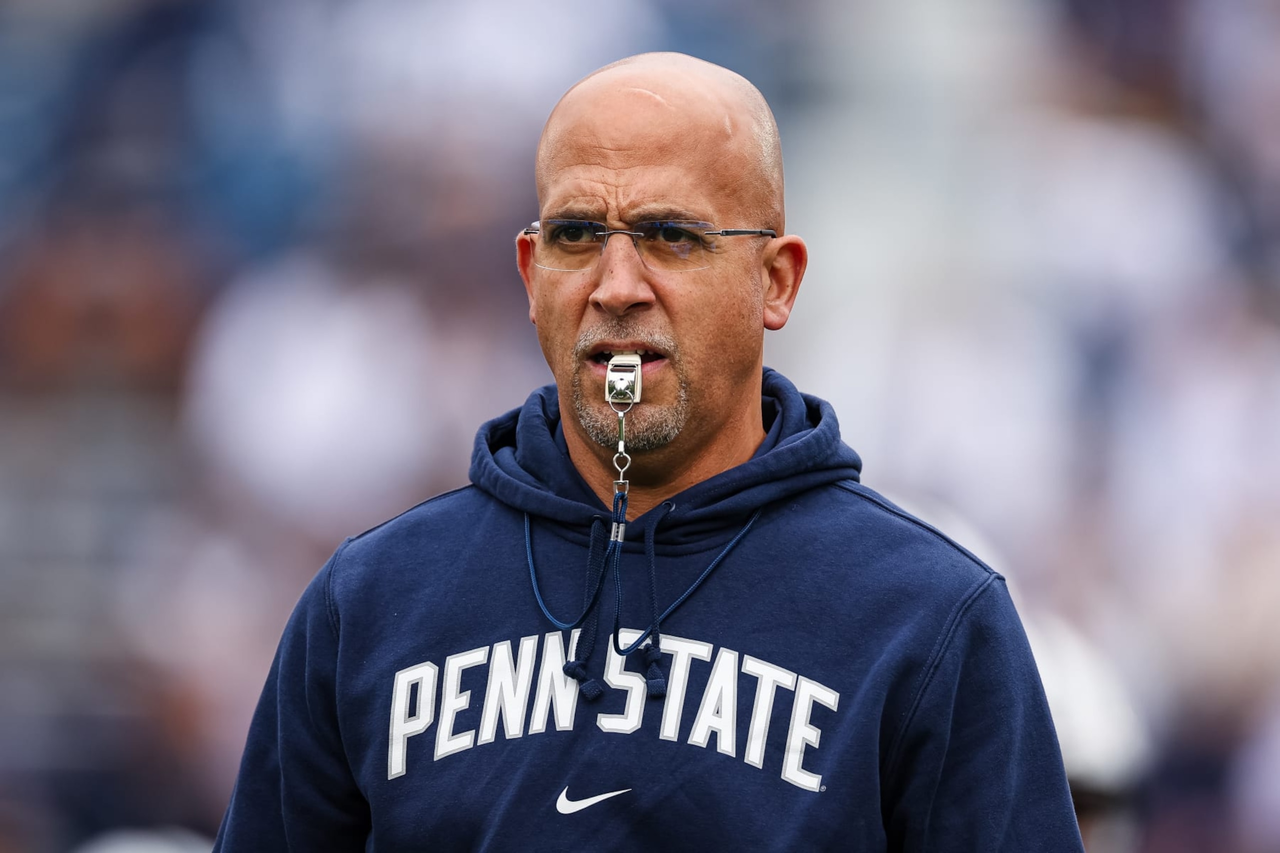 STATE COLLEGE, PA - OCTOBER 28: Head coach James Franklin of the Penn State Nittany Lions looks on before the game against the Indiana Hoosiers at Beaver Stadium on October 28, 2023 in State College, Pennsylvania. (Photo by Scott Taetsch/Getty Images)