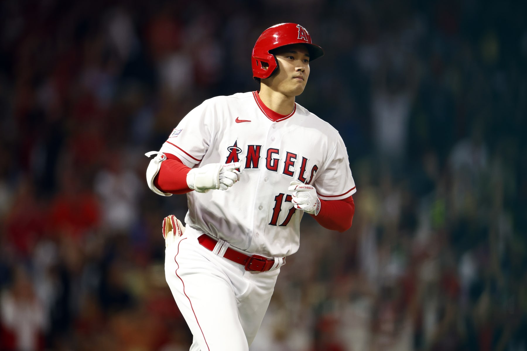 ANAHEIM, CALIFORNIA - JUNE 30:   Shohei Ohtani #17 of the Los Angeles Angels at Angel Stadium of Anaheim on June 30, 2023 in Anaheim, California. (Photo by Ronald Martinez/Getty Images)